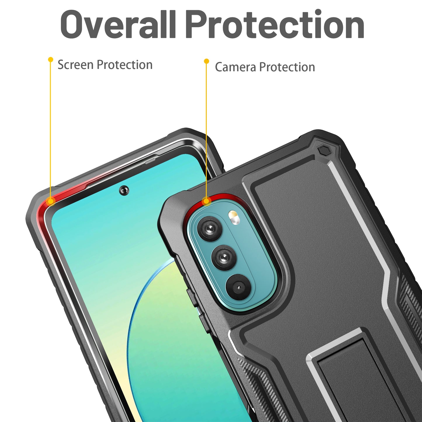 FITO for Moto G 2022 Case, Dual Layer Shockproof Heavy Duty Case for Moto G 2022 Phone with Screen Protector, Built-in Kickstand