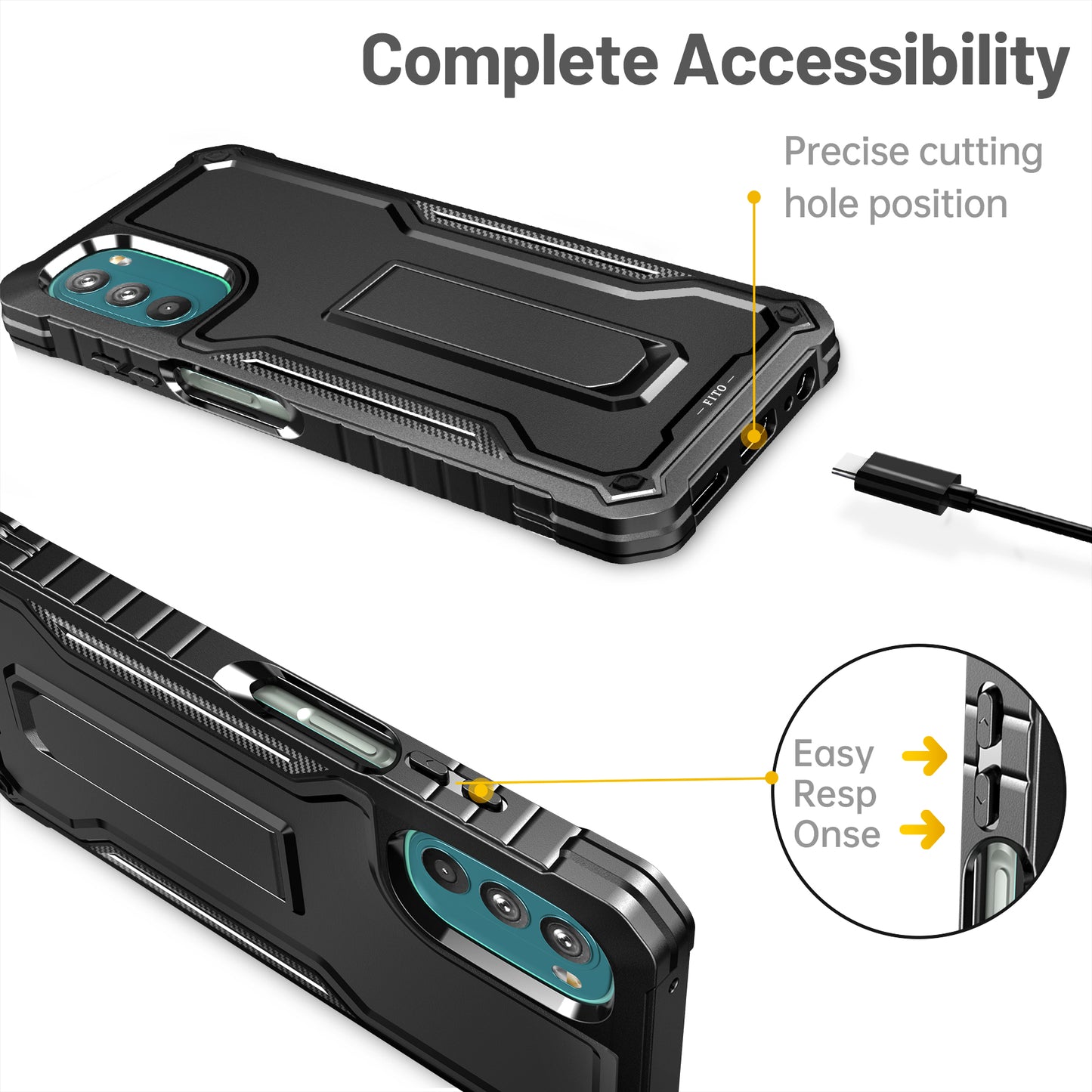 FITO for Moto G 2022 Case, Dual Layer Shockproof Heavy Duty Case for Moto G 2022 Phone with Screen Protector, Built-in Kickstand