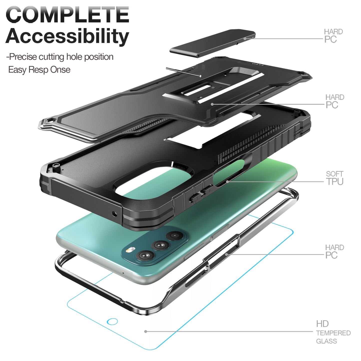 FITO for Moto G 2022 Case, Dual Layer Shockproof Heavy Duty Case for Moto G 2022 Phone with Screen Protector, Built-in Kickstand