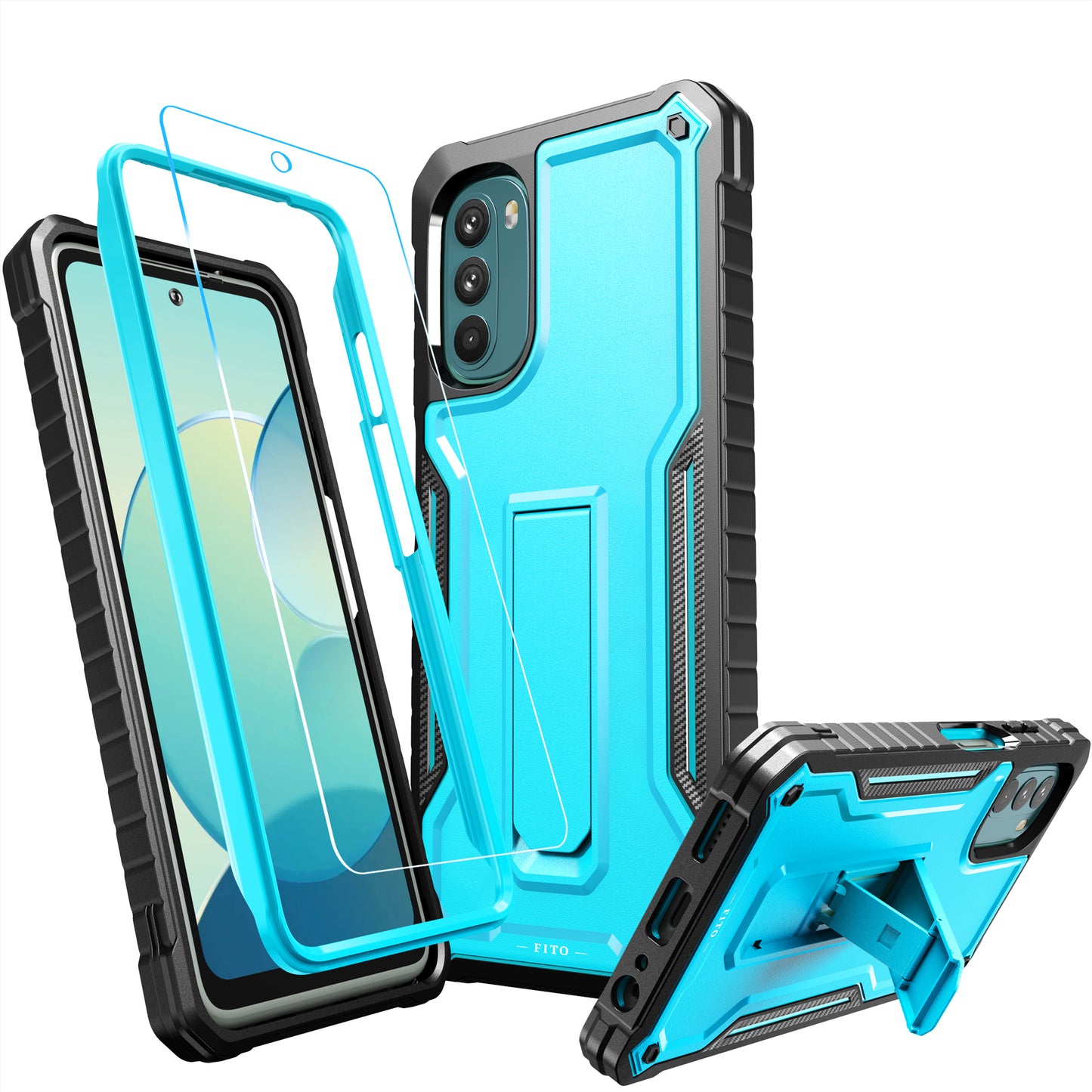 FITO for Moto G 2022 Case, Dual Layer Shockproof Heavy Duty Case for Moto G 2022 Phone with Screen Protector, Built-in Kickstand