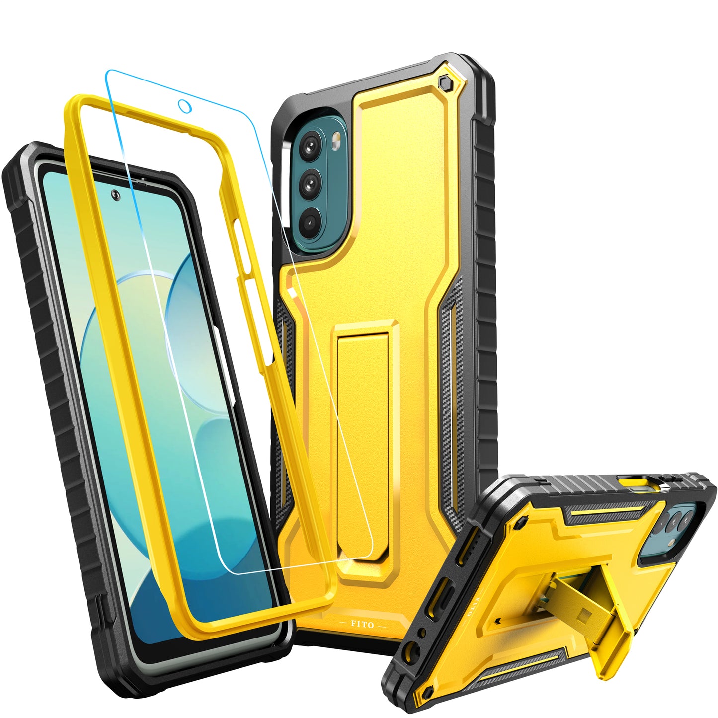 FITO for Moto G 2022 Case, Dual Layer Shockproof Heavy Duty Case for Moto G 2022 Phone with Screen Protector, Built-in Kickstand