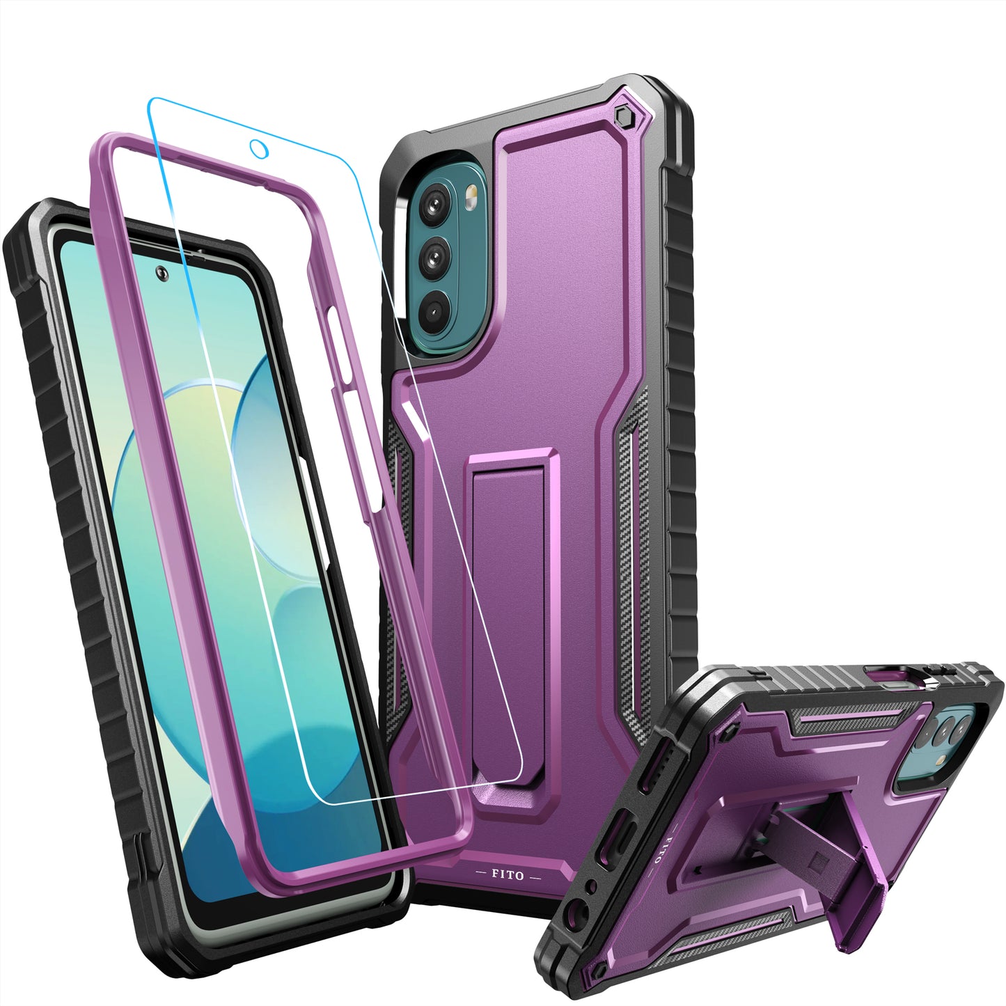 FITO for Moto G 2022 Case, Dual Layer Shockproof Heavy Duty Case for Moto G 2022 Phone with Screen Protector, Built-in Kickstand