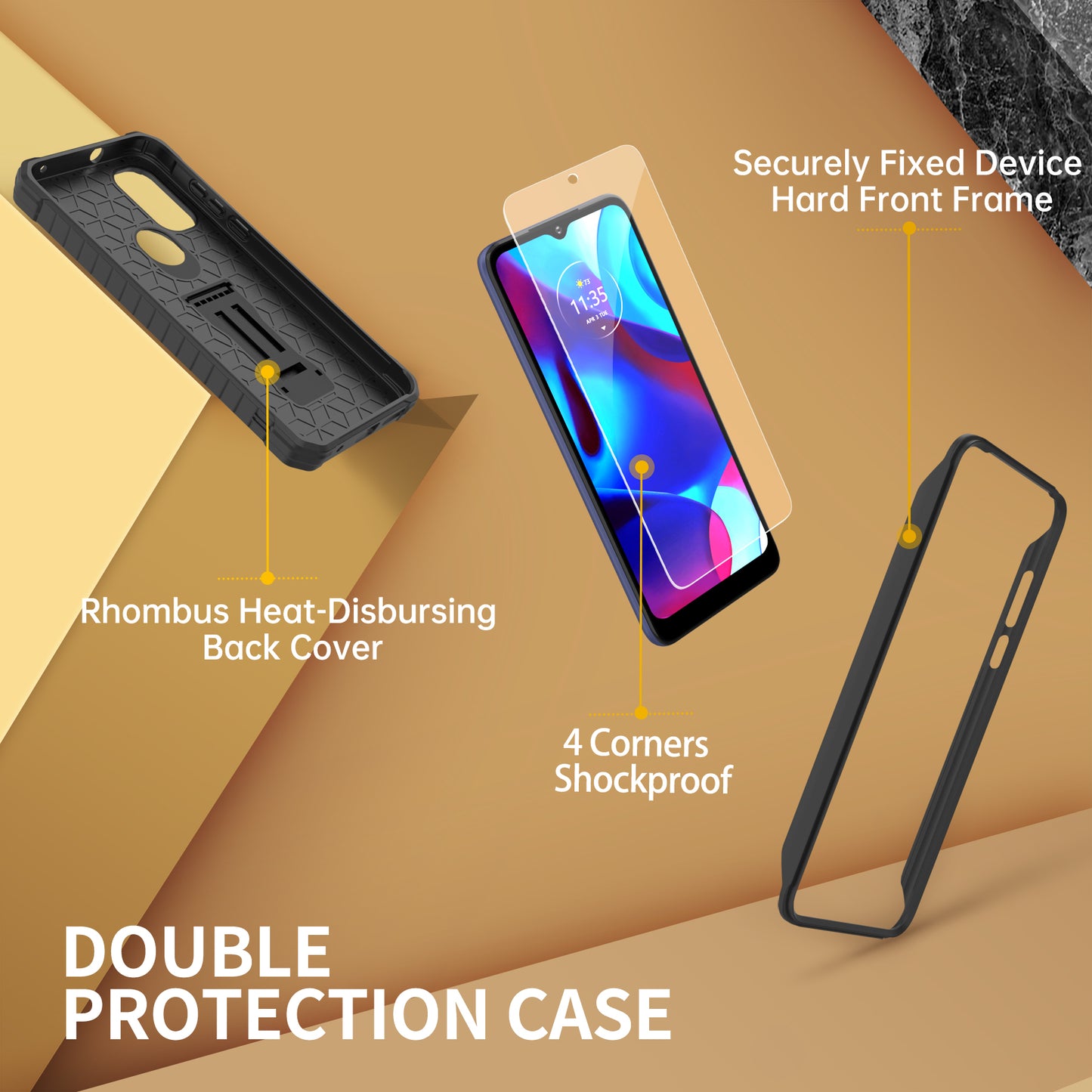 FITO for Moto G Pure Case, Dual Layer Shockproof Heavy Duty Case with a Glass Screen Protector, Built-in Kickstand