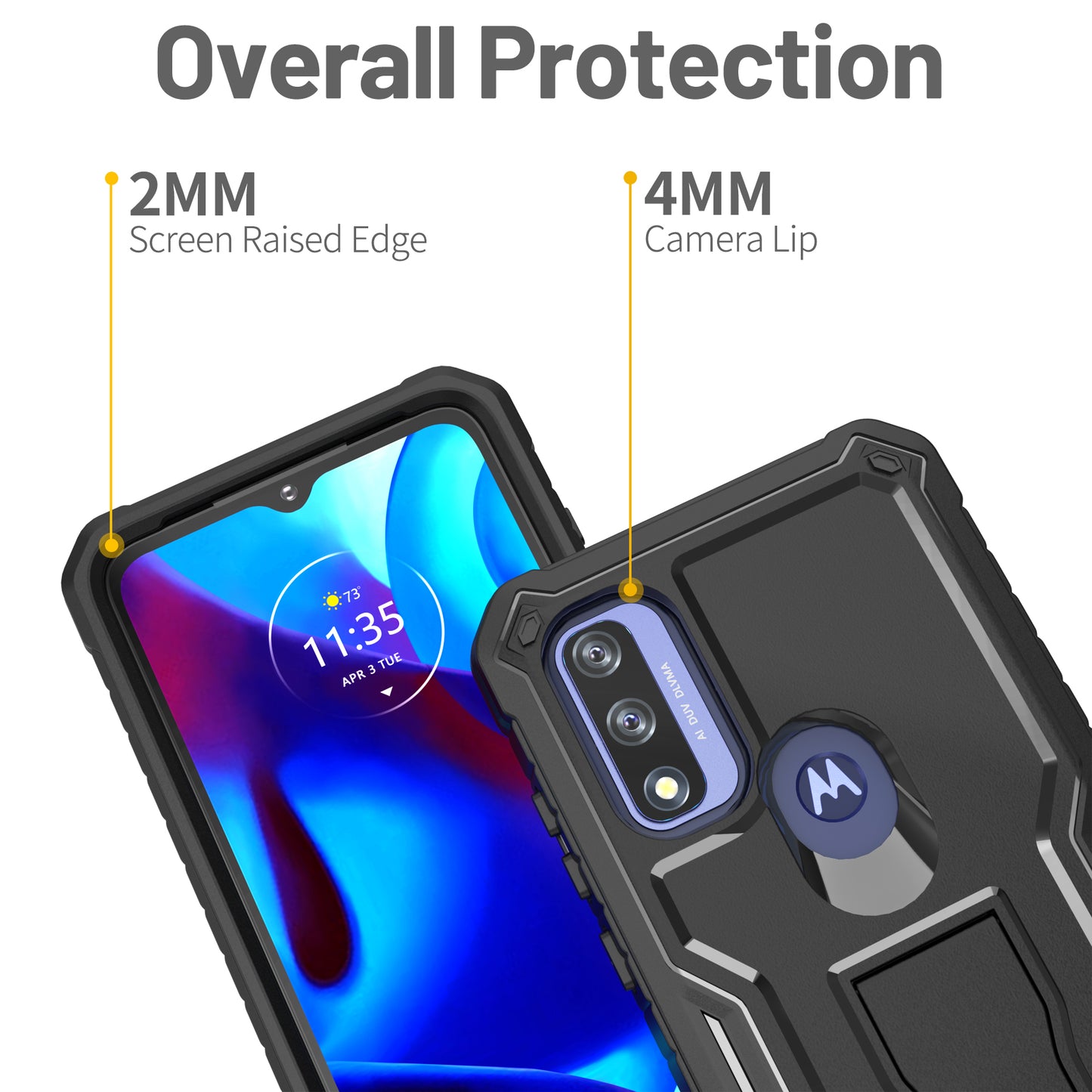 FITO for Moto G Pure Case, Dual Layer Shockproof Heavy Duty Case with a Glass Screen Protector, Built-in Kickstand