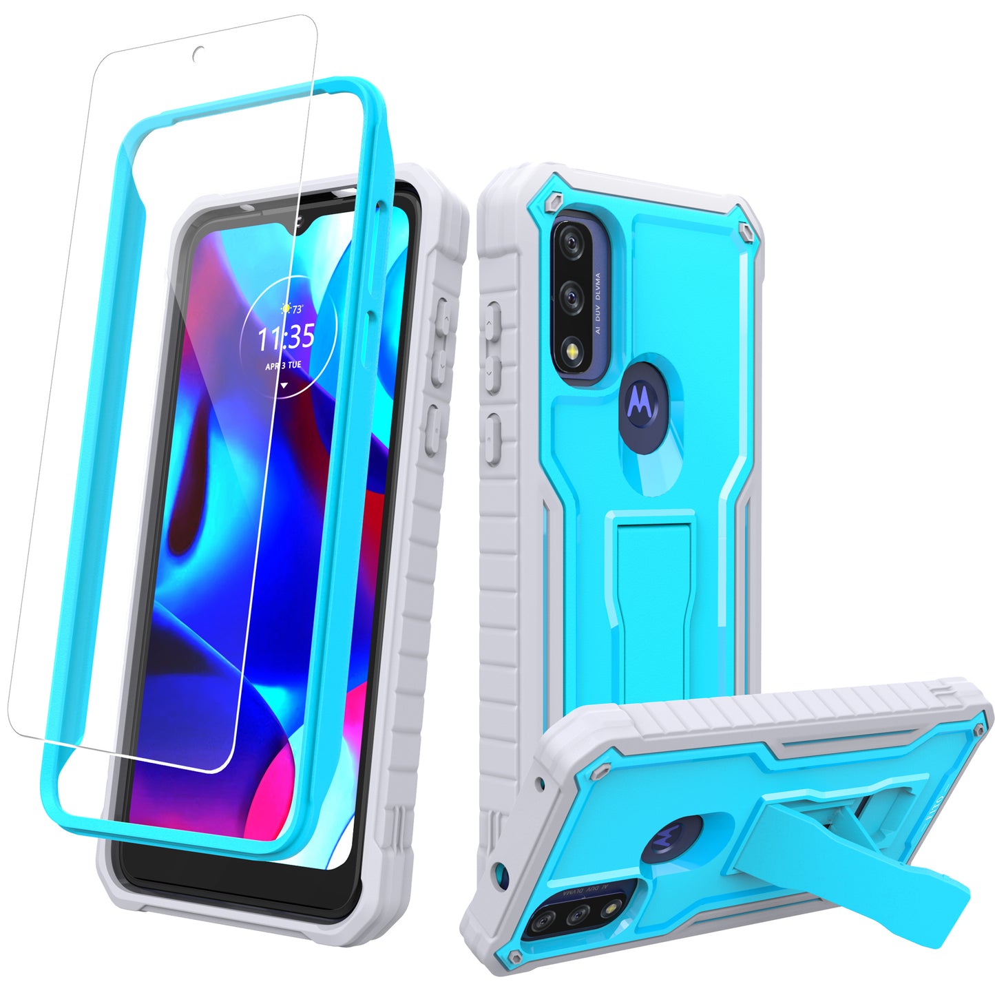 FITO for Moto G Pure Case, Dual Layer Shockproof Heavy Duty Case with a Glass Screen Protector, Built-in Kickstand