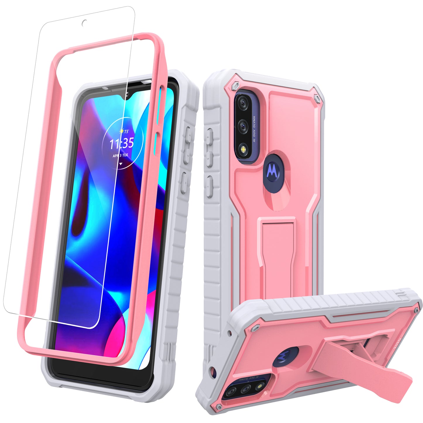 FITO for Moto G Pure Case, Dual Layer Shockproof Heavy Duty Case with a Glass Screen Protector, Built-in Kickstand