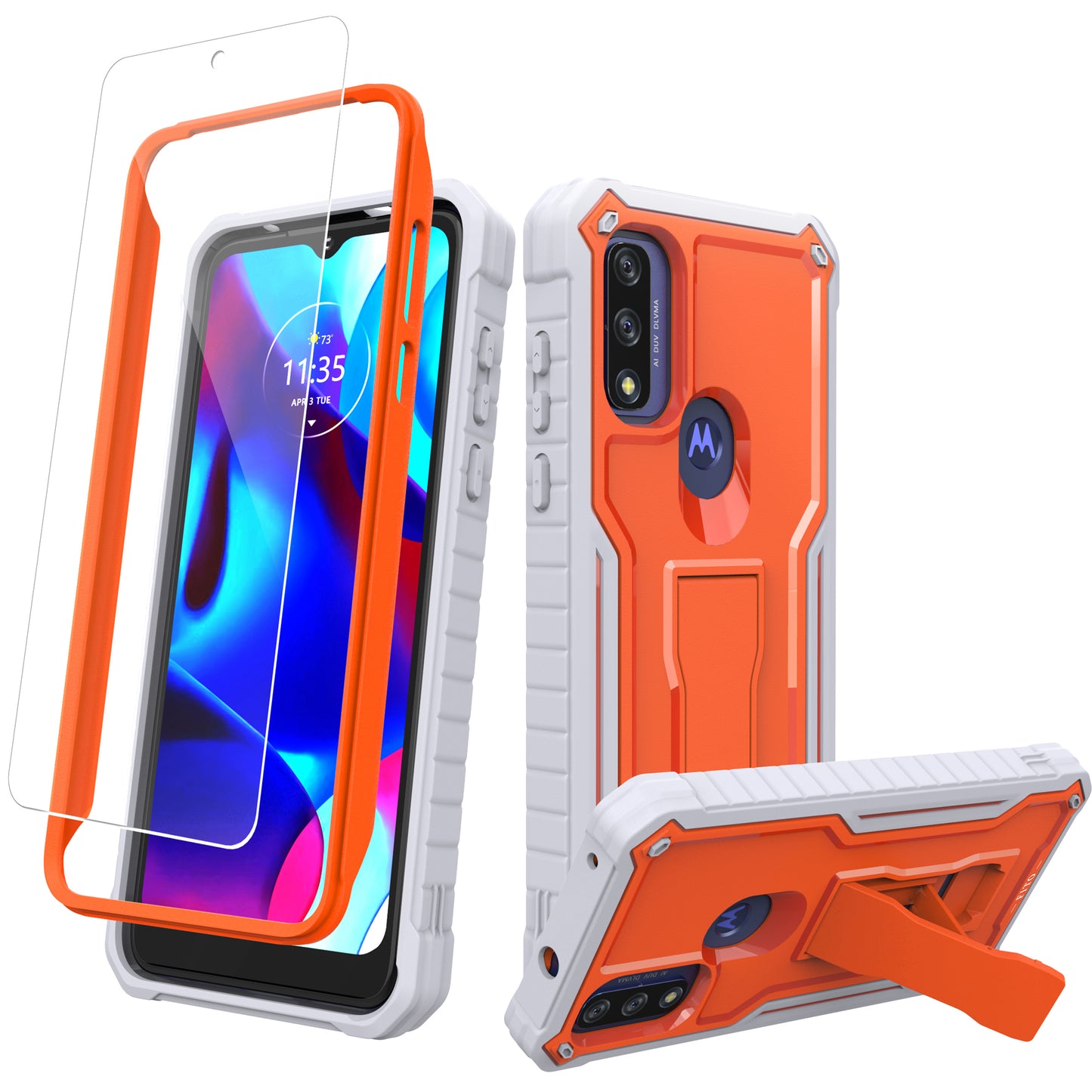 FITO for Moto G Pure Case, Dual Layer Shockproof Heavy Duty Case with a Glass Screen Protector, Built-in Kickstand