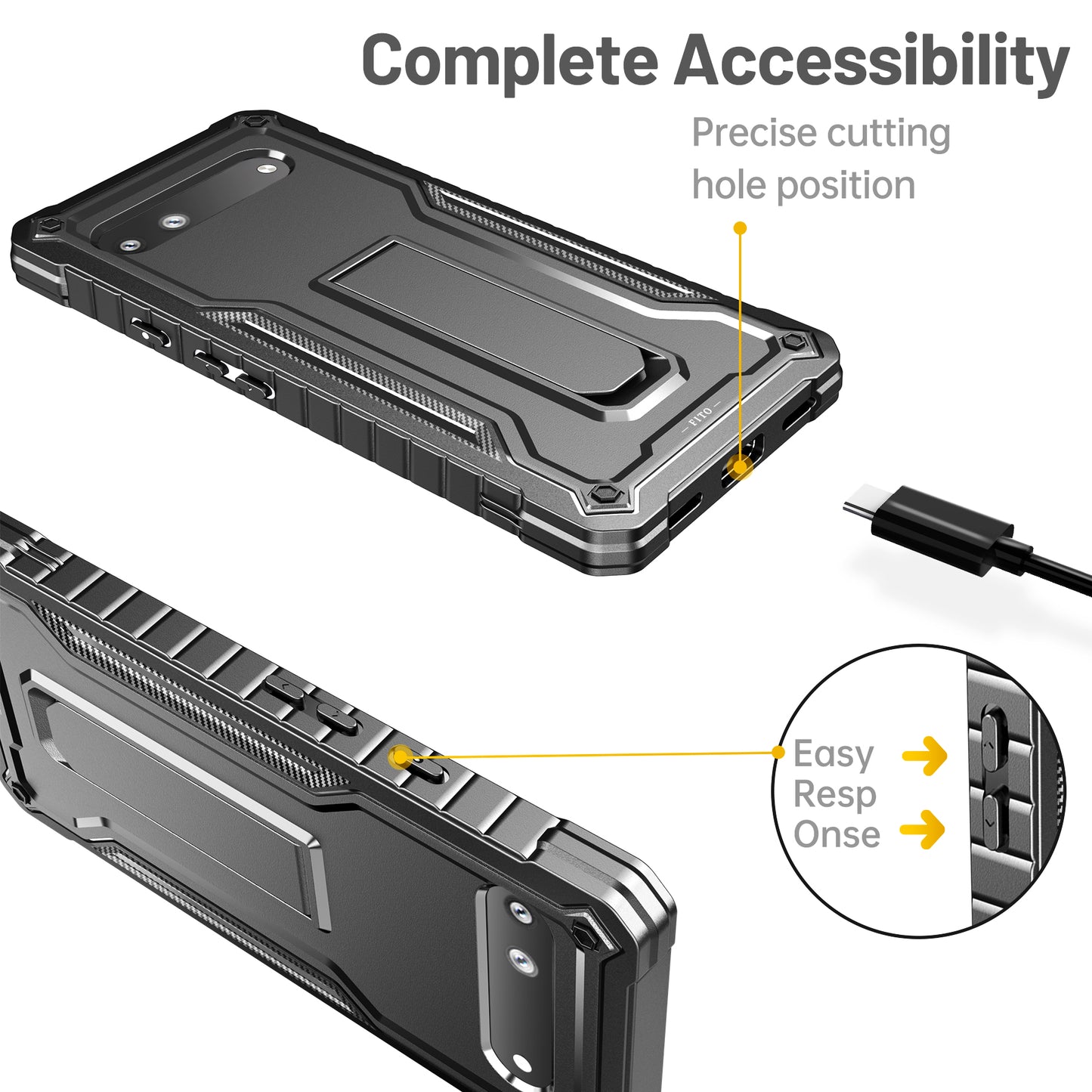 FITO for Google Pixel 6A Case, Dual Layer Shockproof Heavy Duty Case with Tempered Glass Screen Protector Built-in Kickstand