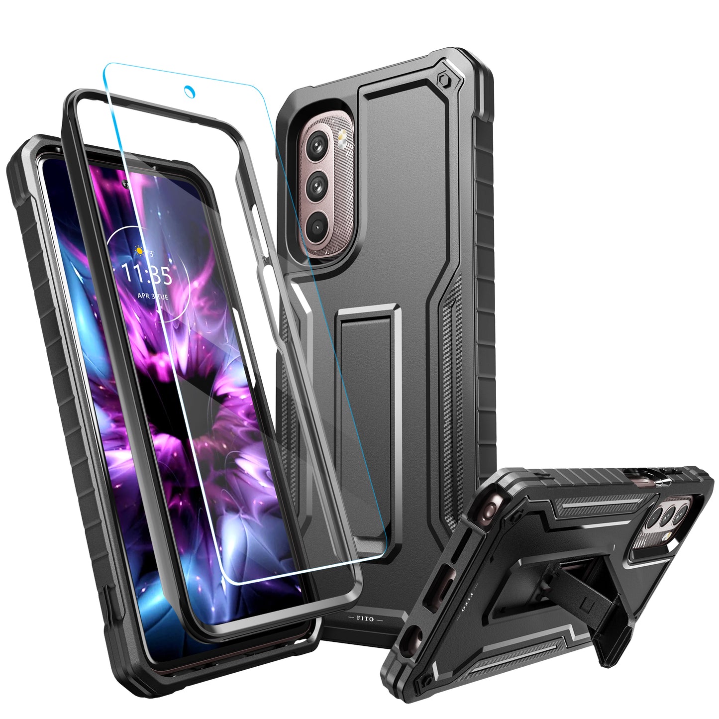 FITO for Moto G Stylus 2022 Case, Dual Layer Shockproof Heavy Duty Case for Moto G Stylus 2022 Phone with Screen Protector, Built-in Kickstand