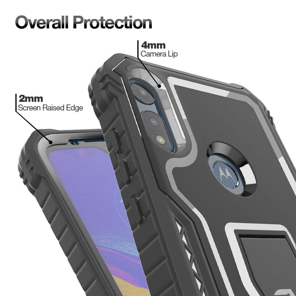 FITO Moto E Phone Case, Dual Layer Shockproof Heavy Duty Case for Motorola Moto E 2020 Phone with Screen Protector, Built-in Kickstand