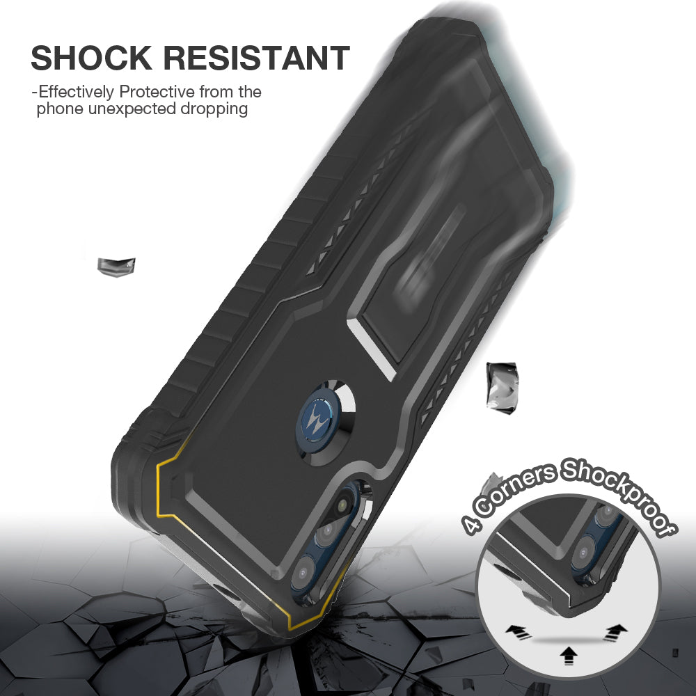 FITO Moto E Phone Case, Dual Layer Shockproof Heavy Duty Case for Motorola Moto E 2020 Phone with Screen Protector, Built-in Kickstand