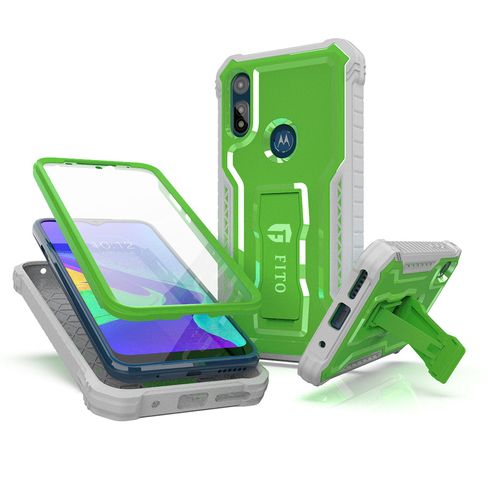 FITO Moto E Phone Case, Dual Layer Shockproof Heavy Duty Case for Motorola Moto E 2020 Phone with Screen Protector, Built-in Kickstand
