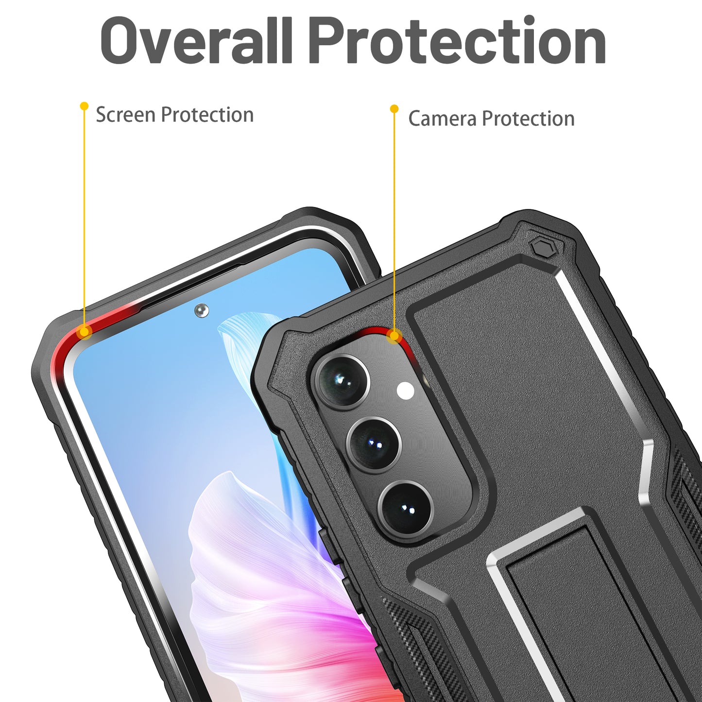 FITO for Samsung Galaxy A54 5G Case, Dual Layer Shockproof Heavy Duty Case Come with Glass Screen Protector, Built-in Kickstand