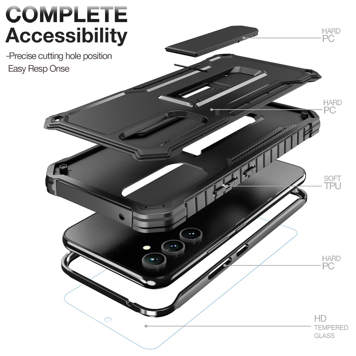 FITO for Samsung Galaxy A54 5G Case, Dual Layer Shockproof Heavy Duty Case Come with Glass Screen Protector, Built-in Kickstand