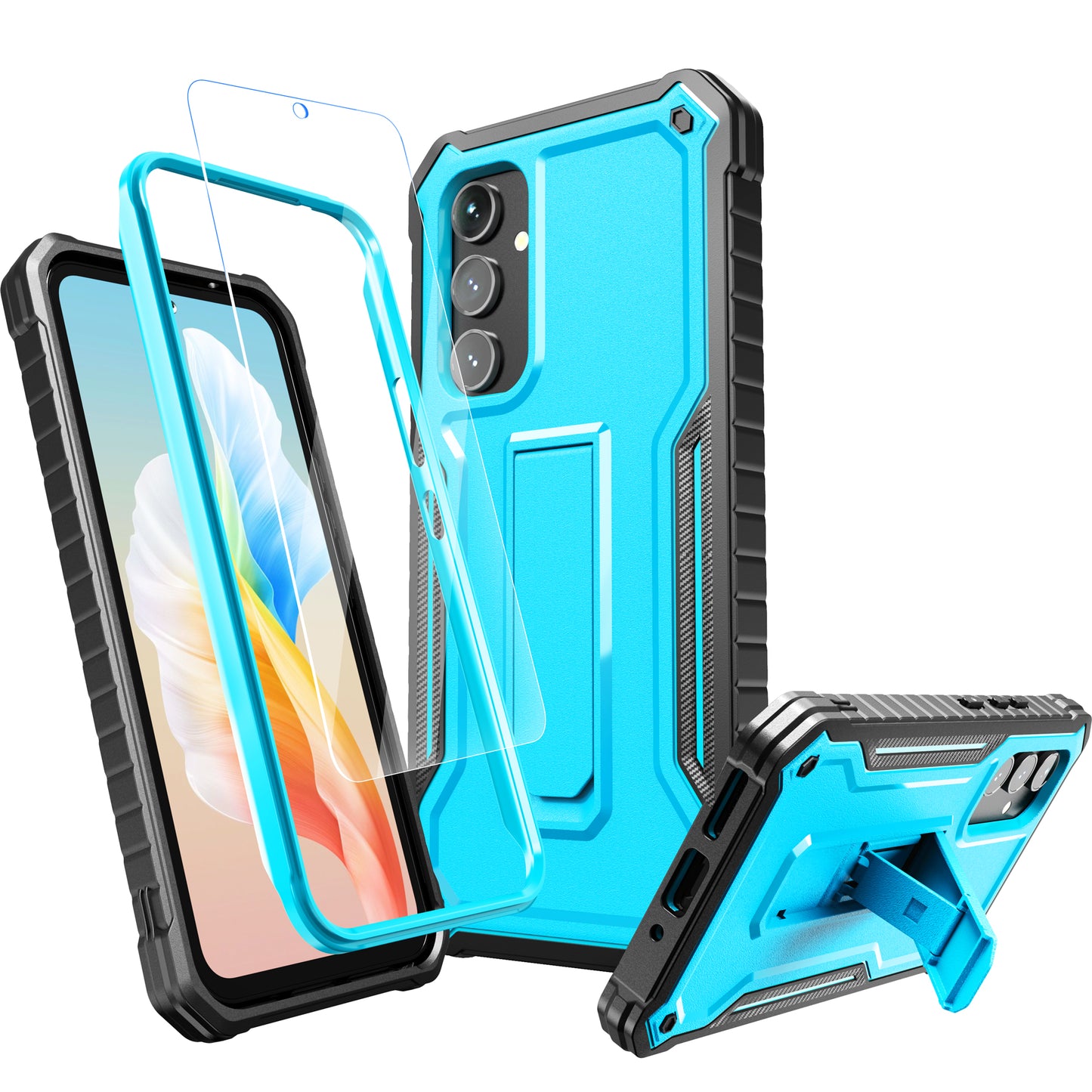 FITO for Samsung Galaxy A54 5G Case, Dual Layer Shockproof Heavy Duty Case Come with Glass Screen Protector, Built-in Kickstand