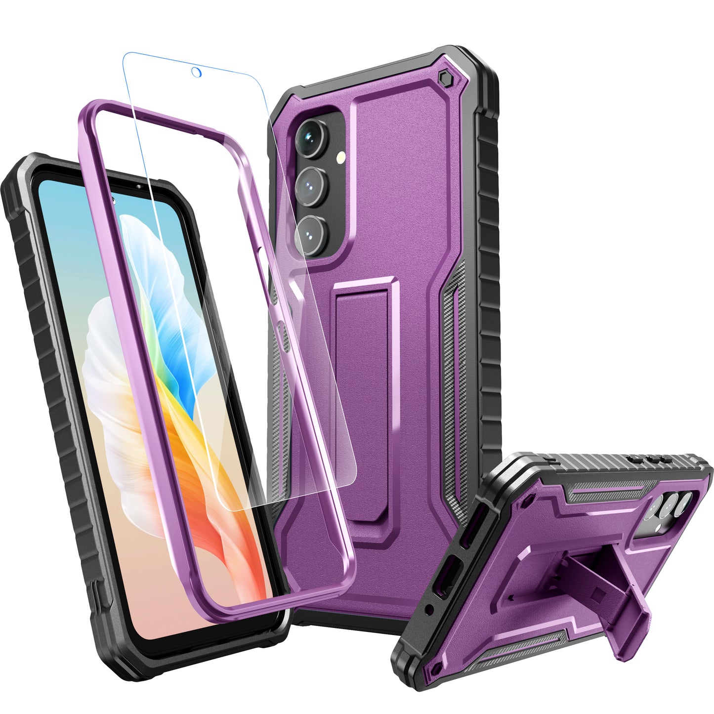 FITO for Samsung Galaxy A54 5G Case, Dual Layer Shockproof Heavy Duty Case Come with Glass Screen Protector, Built-in Kickstand