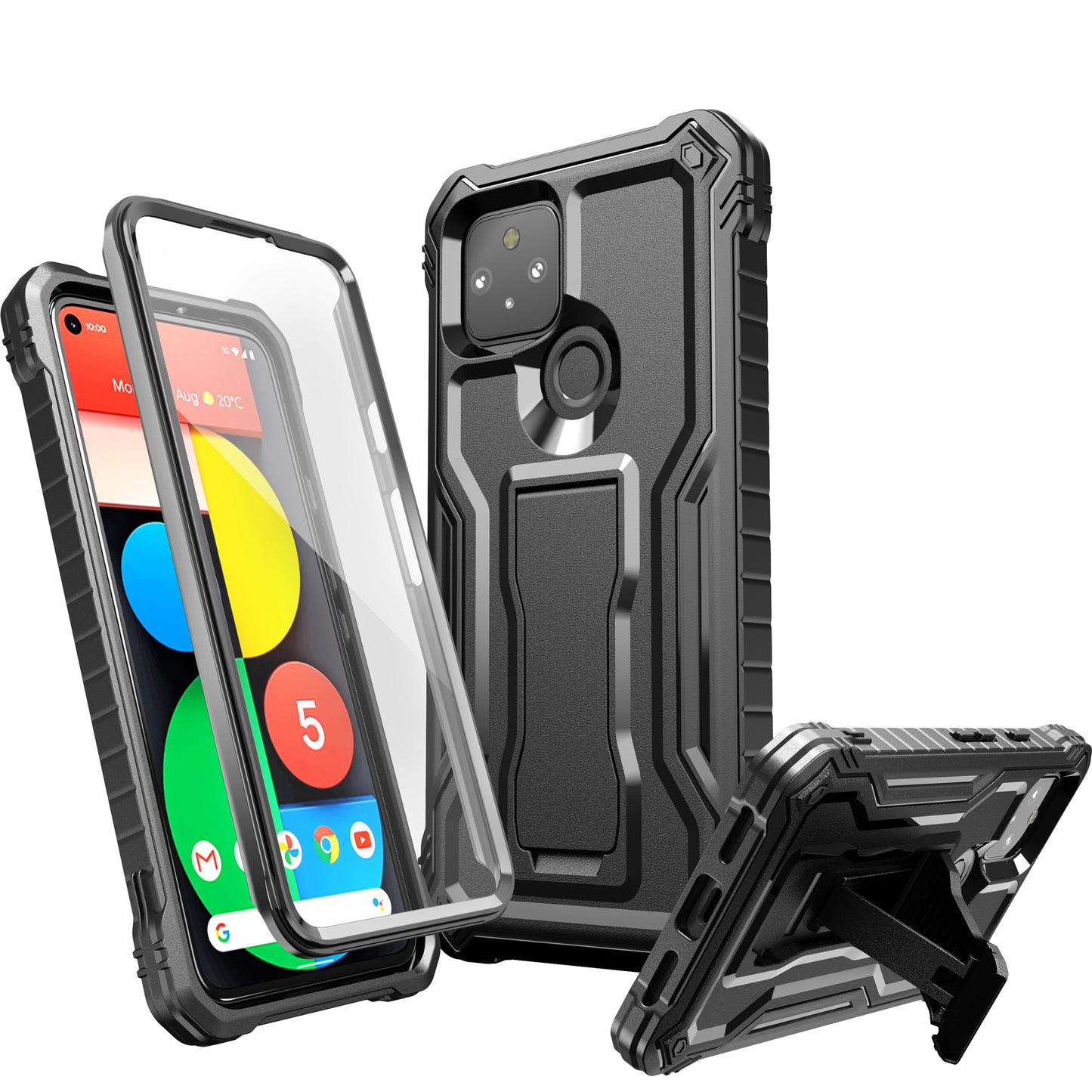 FITO for Pixel 5 Case, Dual Layer Shockproof Heavy Duty Case with Screen Protector for Google Pixel 5 Phone, Built-in Kickstand