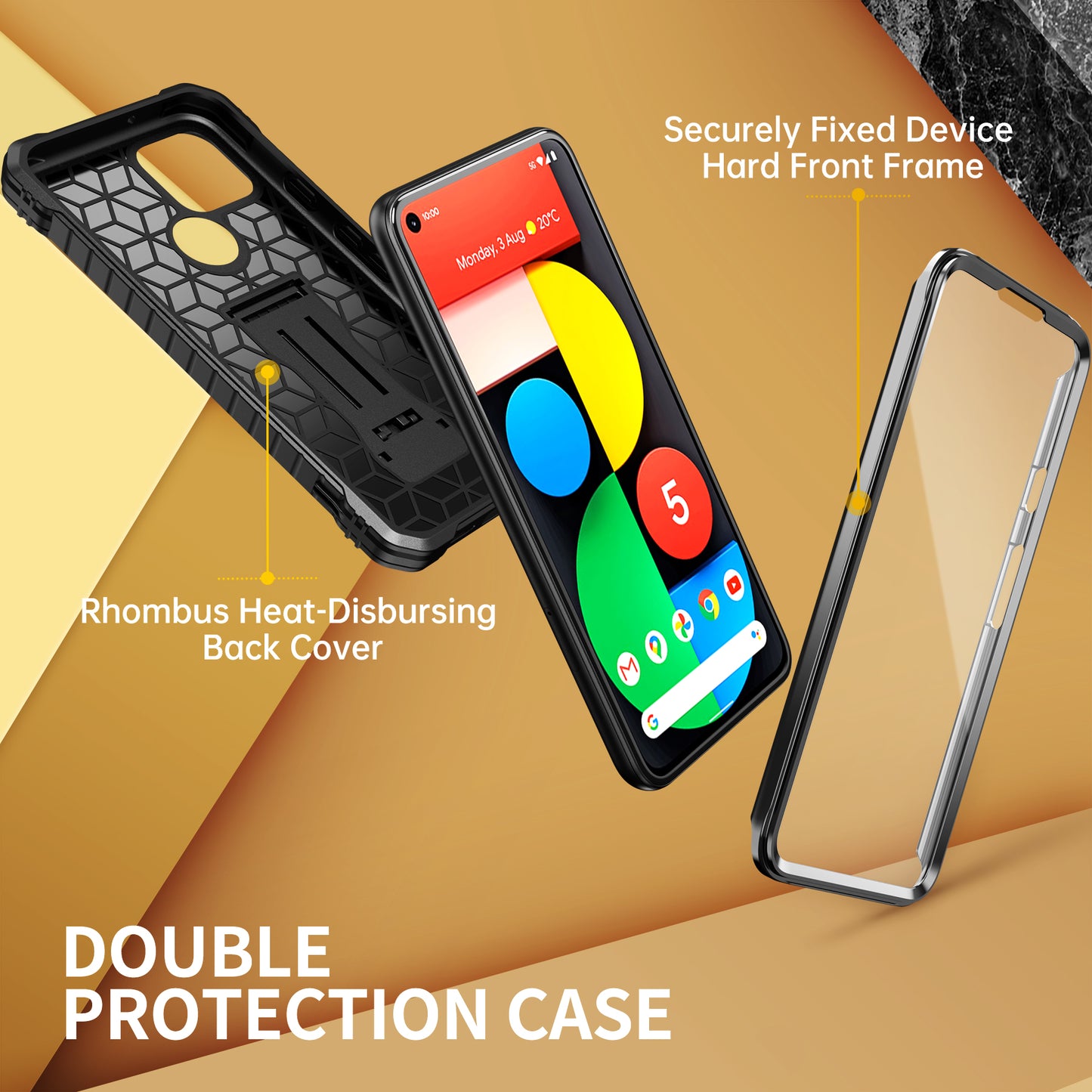 FITO for Pixel 5 Case, Dual Layer Shockproof Heavy Duty Case with Screen Protector for Google Pixel 5 Phone, Built-in Kickstand