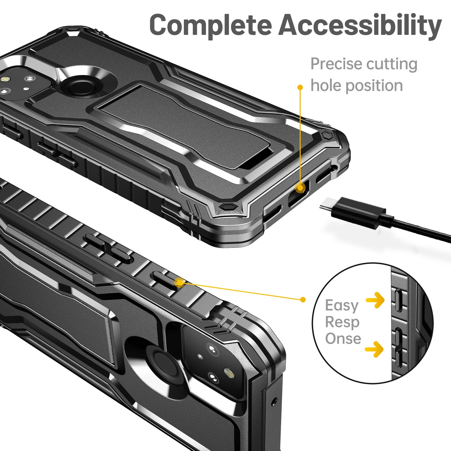 FITO for Pixel 5 Case, Dual Layer Shockproof Heavy Duty Case with Screen Protector for Google Pixel 5 Phone, Built-in Kickstand