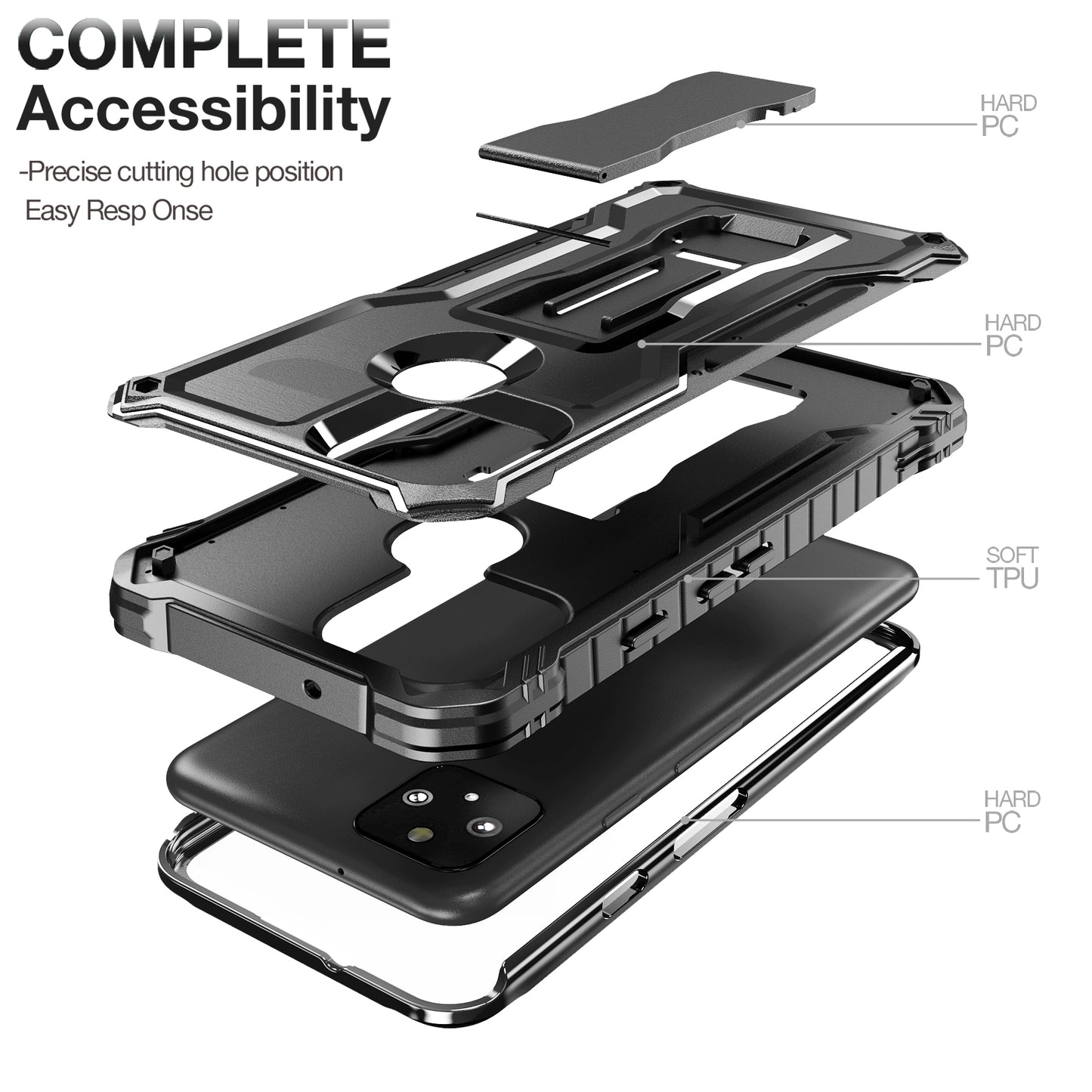 FITO for Pixel 5 Case, Dual Layer Shockproof Heavy Duty Case with Screen Protector for Google Pixel 5 Phone, Built-in Kickstand