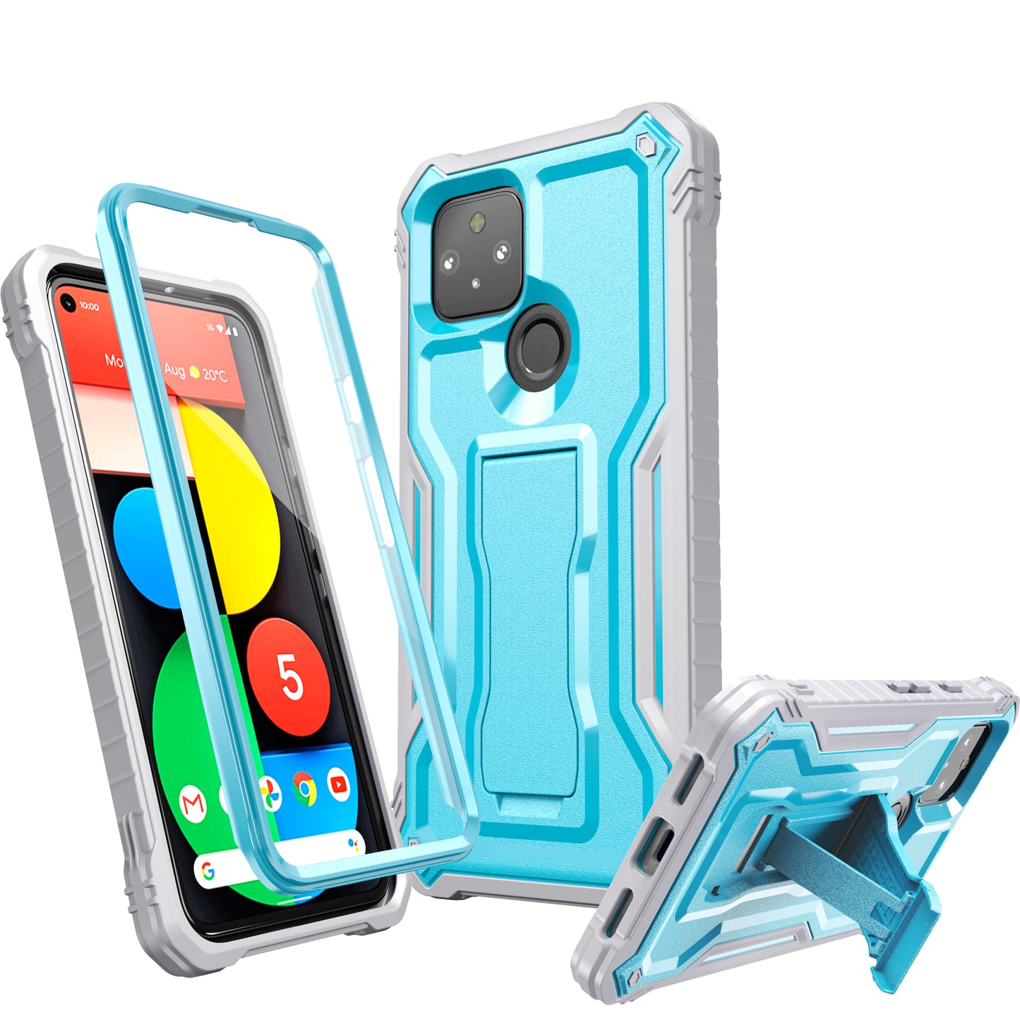 FITO for Pixel 5 Case, Dual Layer Shockproof Heavy Duty Case with Screen Protector for Google Pixel 5 Phone, Built-in Kickstand