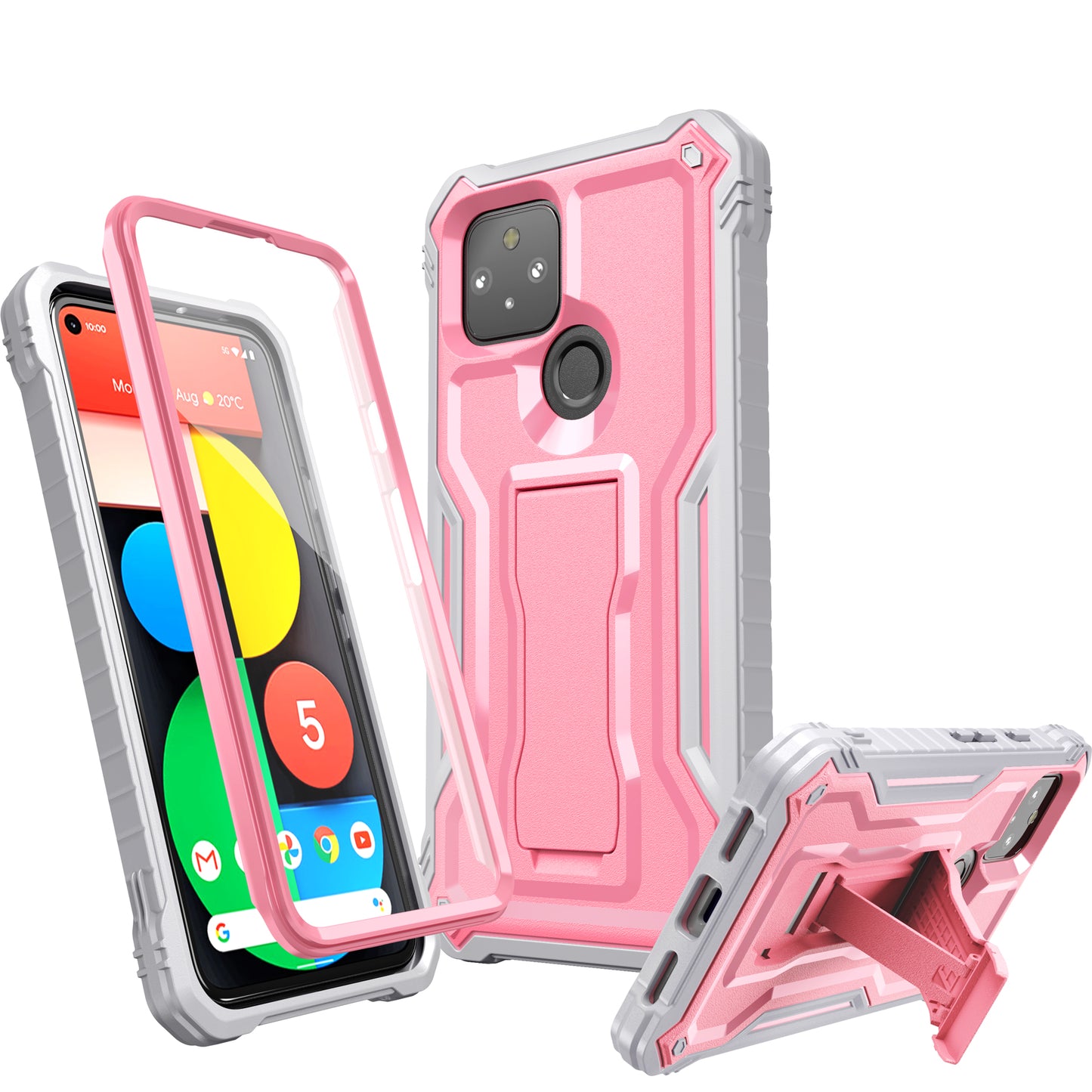 FITO for Pixel 5 Case, Dual Layer Shockproof Heavy Duty Case with Screen Protector for Google Pixel 5 Phone, Built-in Kickstand