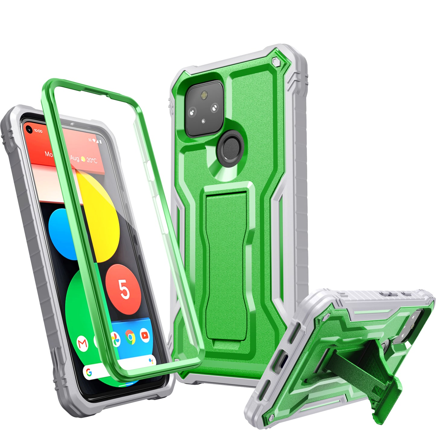 FITO for Pixel 5 Case, Dual Layer Shockproof Heavy Duty Case with Screen Protector for Google Pixel 5 Phone, Built-in Kickstand