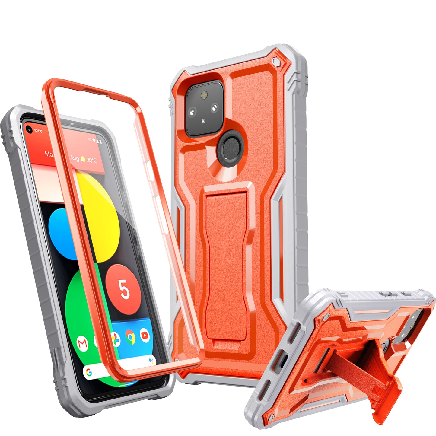 FITO for Pixel 5 Case, Dual Layer Shockproof Heavy Duty Case with Screen Protector for Google Pixel 5 Phone, Built-in Kickstand