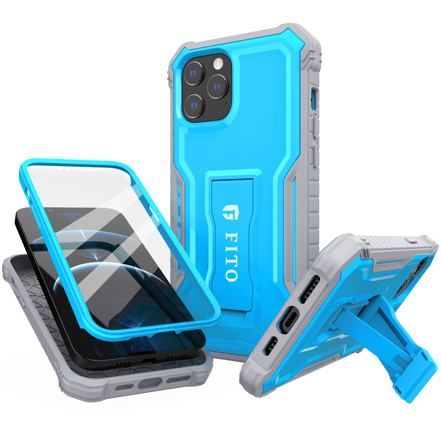 FITO Compatible with iPhone 12 Pro Max Case, Dual Layer Shockproof Heavy Duty Case for iPhone 12 Pro Max with Screen Protector, Built-in Kickstand