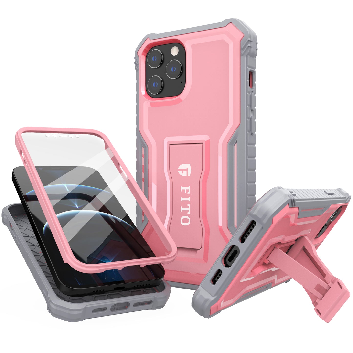 FITO Compatible with iPhone 12 Pro Max Case, Dual Layer Shockproof Heavy Duty Case for iPhone 12 Pro Max with Screen Protector, Built-in Kickstand