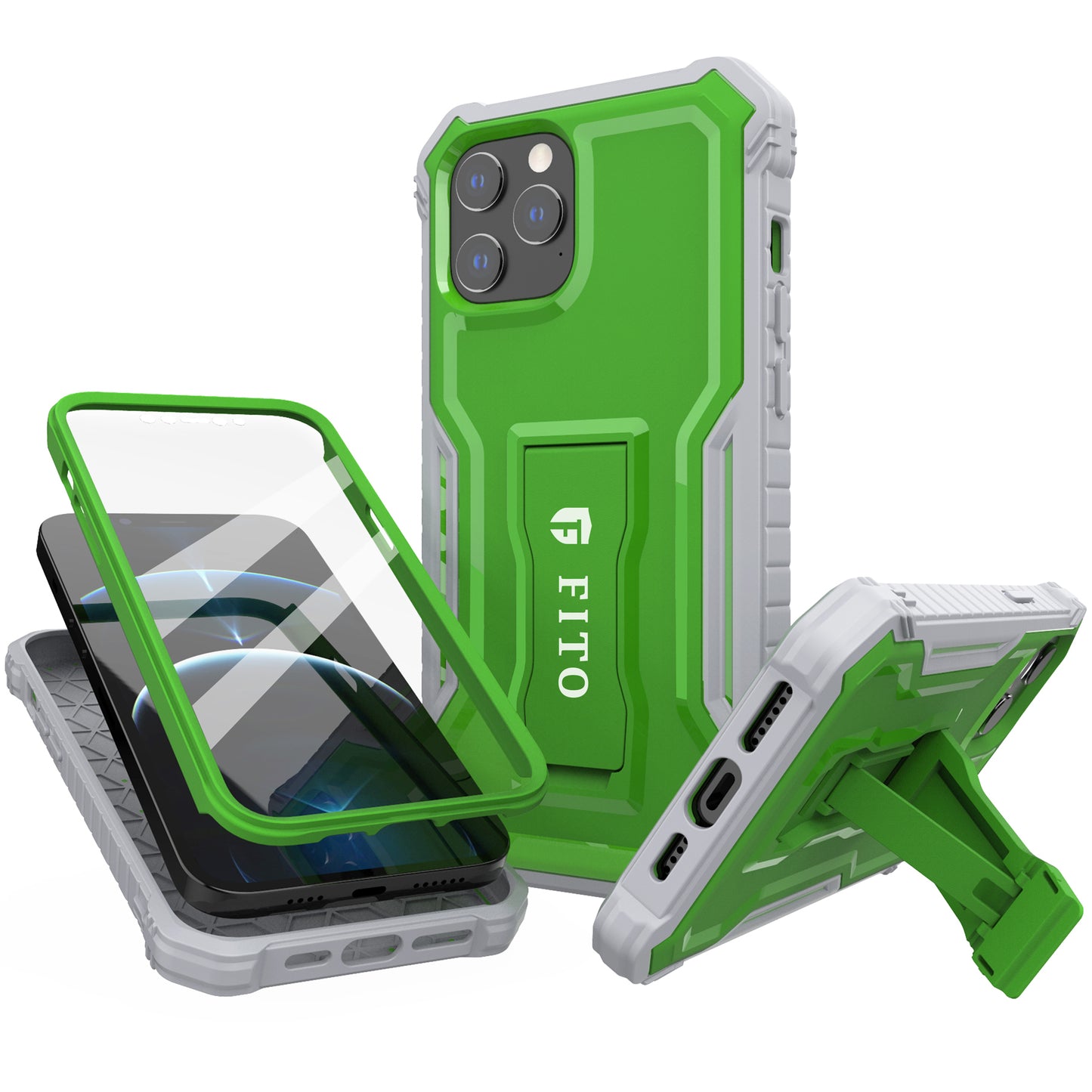 FITO Compatible with iPhone 12 Pro Max Case, Dual Layer Shockproof Heavy Duty Case for iPhone 12 Pro Max with Screen Protector, Built-in Kickstand