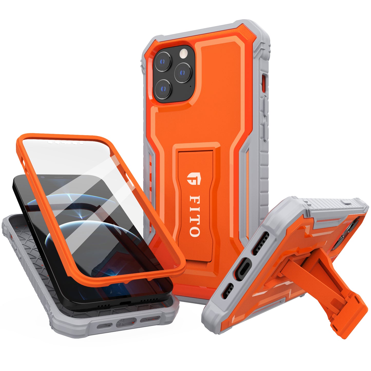 FITO Compatible with iPhone 12 Pro Max Case, Dual Layer Shockproof Heavy Duty Case for iPhone 12 Pro Max with Screen Protector, Built-in Kickstand