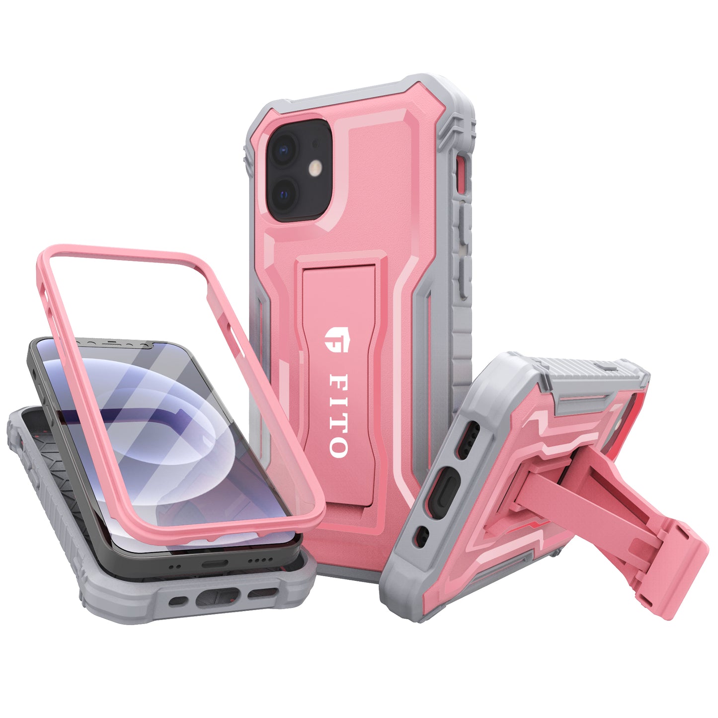 FITO for iPhone 12 Mini Case Built-in Screen Protector, Dual Layer Shockproof Heavy Duty Case with Kickstand Compatible with iPhone 12 Mini 5.4 inch Phone