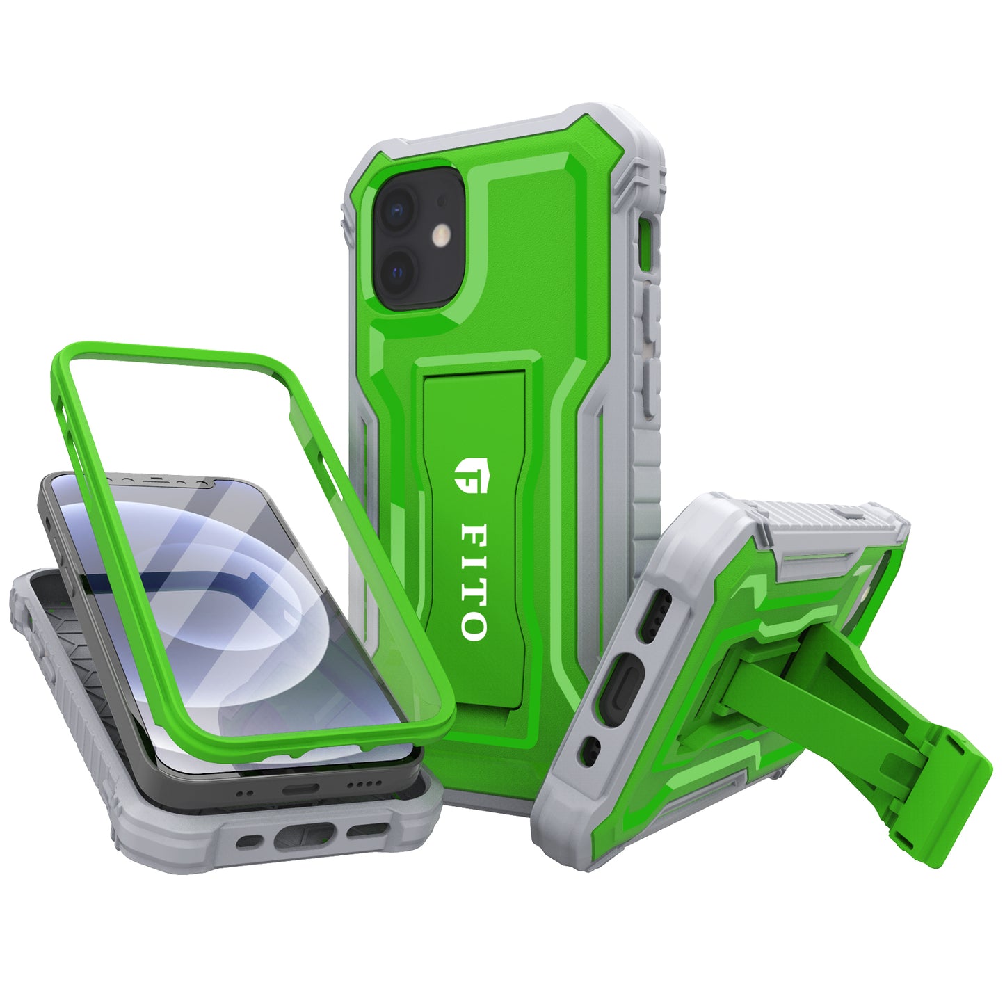 FITO for iPhone 12 Mini Case Built-in Screen Protector, Dual Layer Shockproof Heavy Duty Case with Kickstand Compatible with iPhone 12 Mini 5.4 inch Phone
