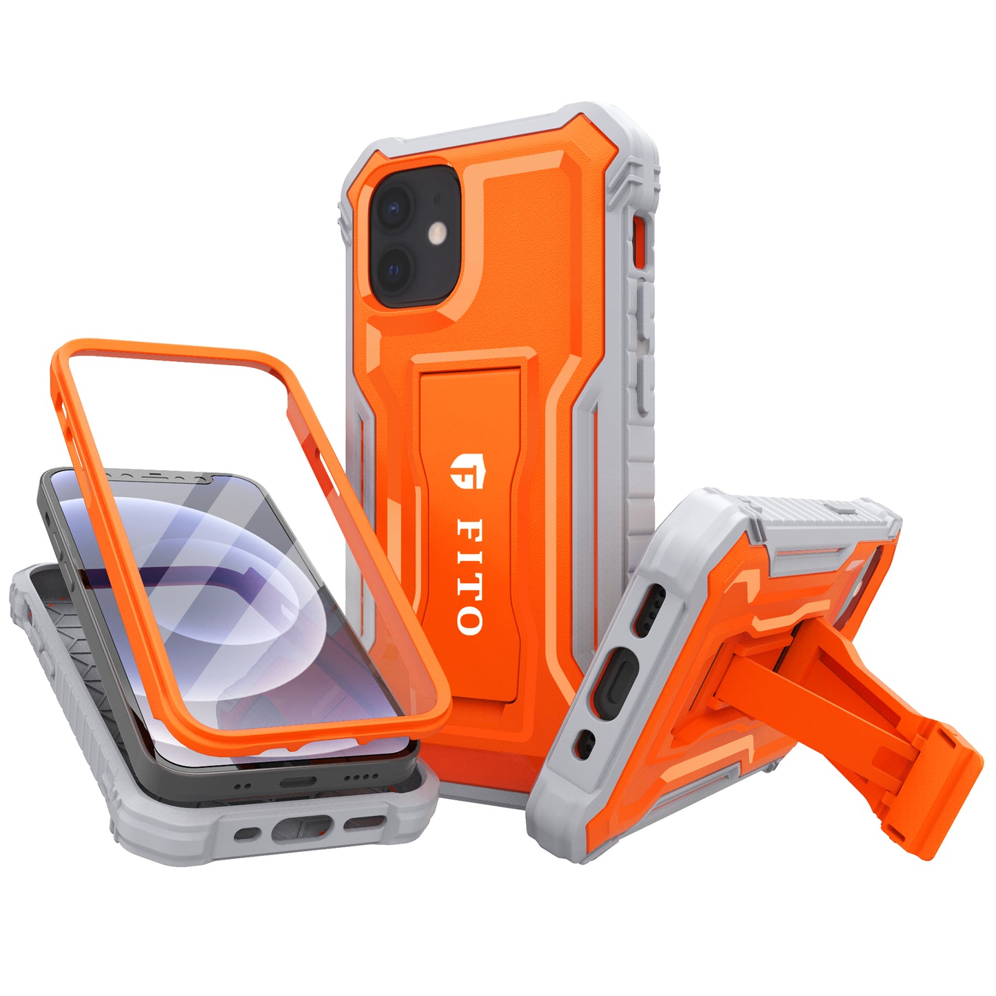 FITO for iPhone 12 Mini Case Built-in Screen Protector, Dual Layer Shockproof Heavy Duty Case with Kickstand Compatible with iPhone 12 Mini 5.4 inch Phone
