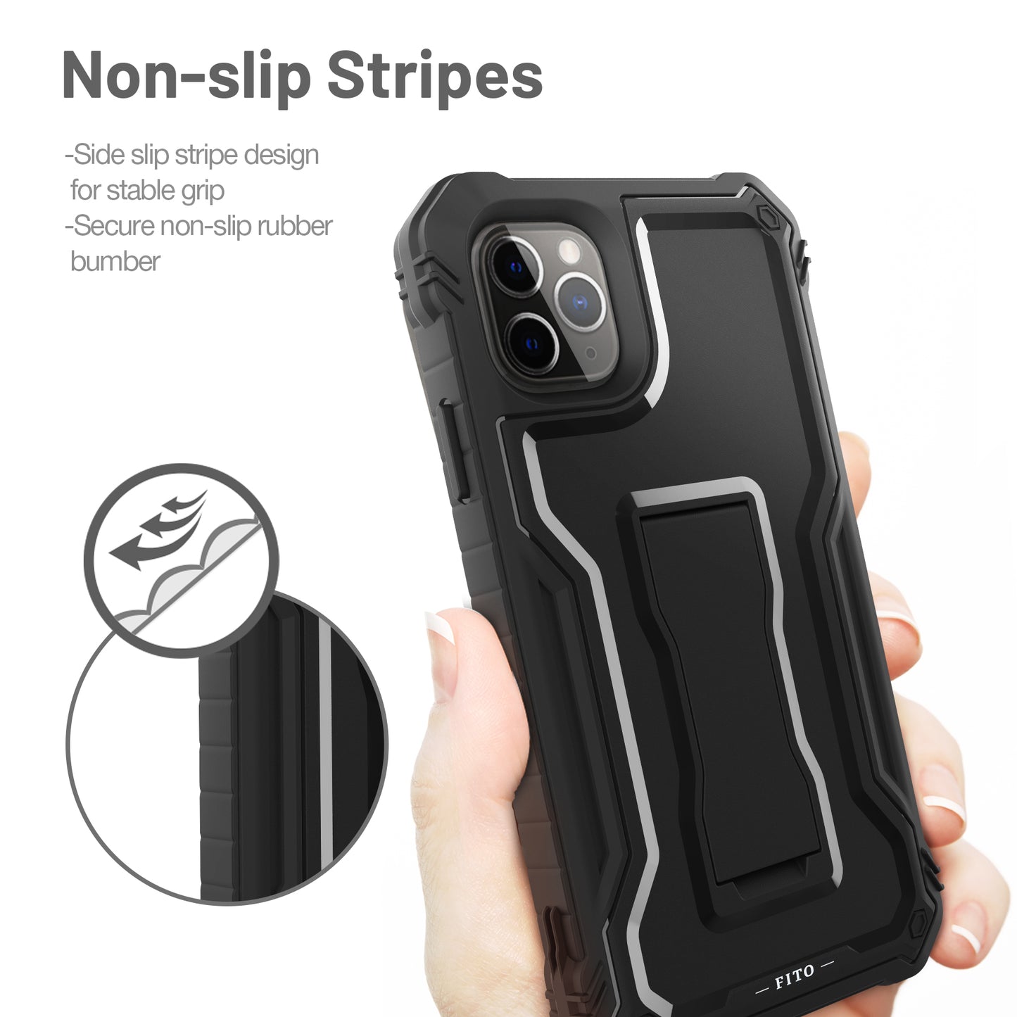 FITO Compatible with iPhone 11 Pro Max Case, Dual Layer Shockproof Heavy Duty Case with Screen Protector for iPhone 11 Pro Max and iPhone Xs Max 6.5 inch Phone, Built-in Kickstand