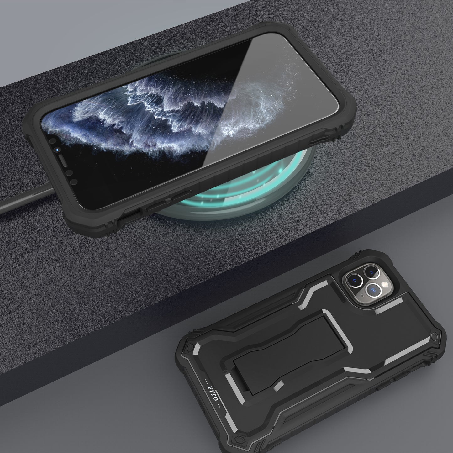 FITO Compatible with iPhone 11 Pro Max Case, Dual Layer Shockproof Heavy Duty Case with Screen Protector for iPhone 11 Pro Max and iPhone Xs Max 6.5 inch Phone, Built-in Kickstand
