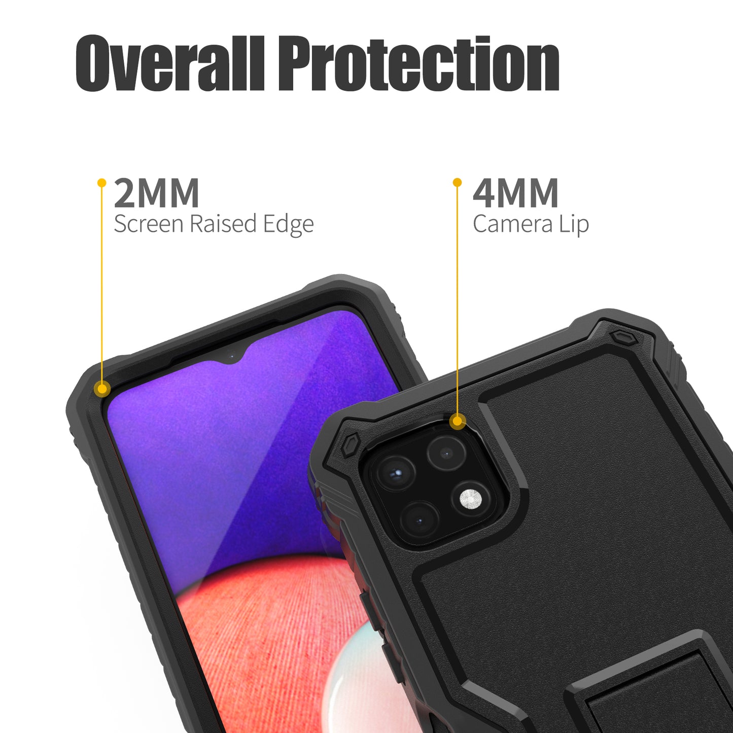 FITO Samsung Galaxy A22 5G Case, Dual Layer Shockproof Heavy Duty Case for Samsung A22 5G Phone with Screen Protector, Built-in Kickstand