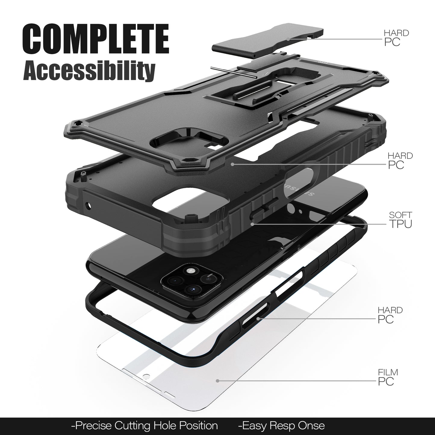 FITO Samsung Galaxy A22 5G Case, Dual Layer Shockproof Heavy Duty Case for Samsung A22 5G Phone with Screen Protector, Built-in Kickstand