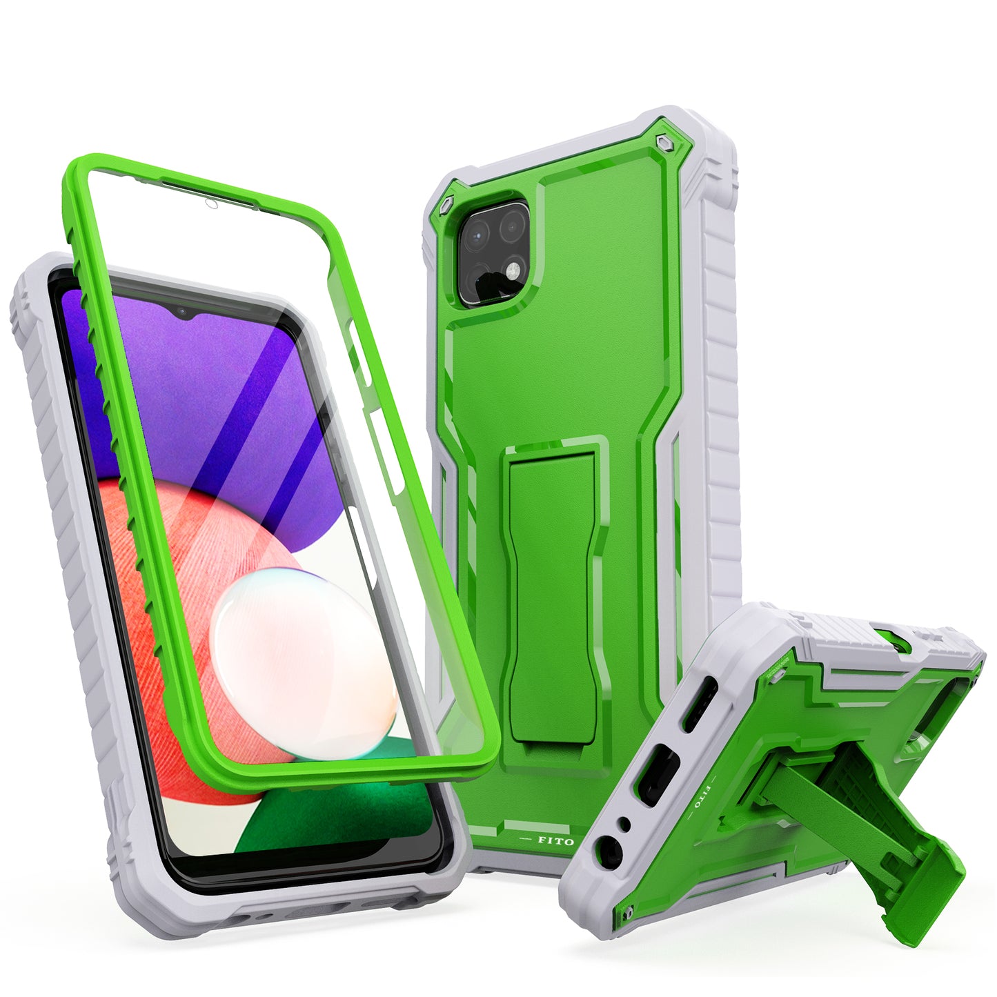 FITO Samsung Galaxy A22 5G Case, Dual Layer Shockproof Heavy Duty Case for Samsung A22 5G Phone with Screen Protector, Built-in Kickstand