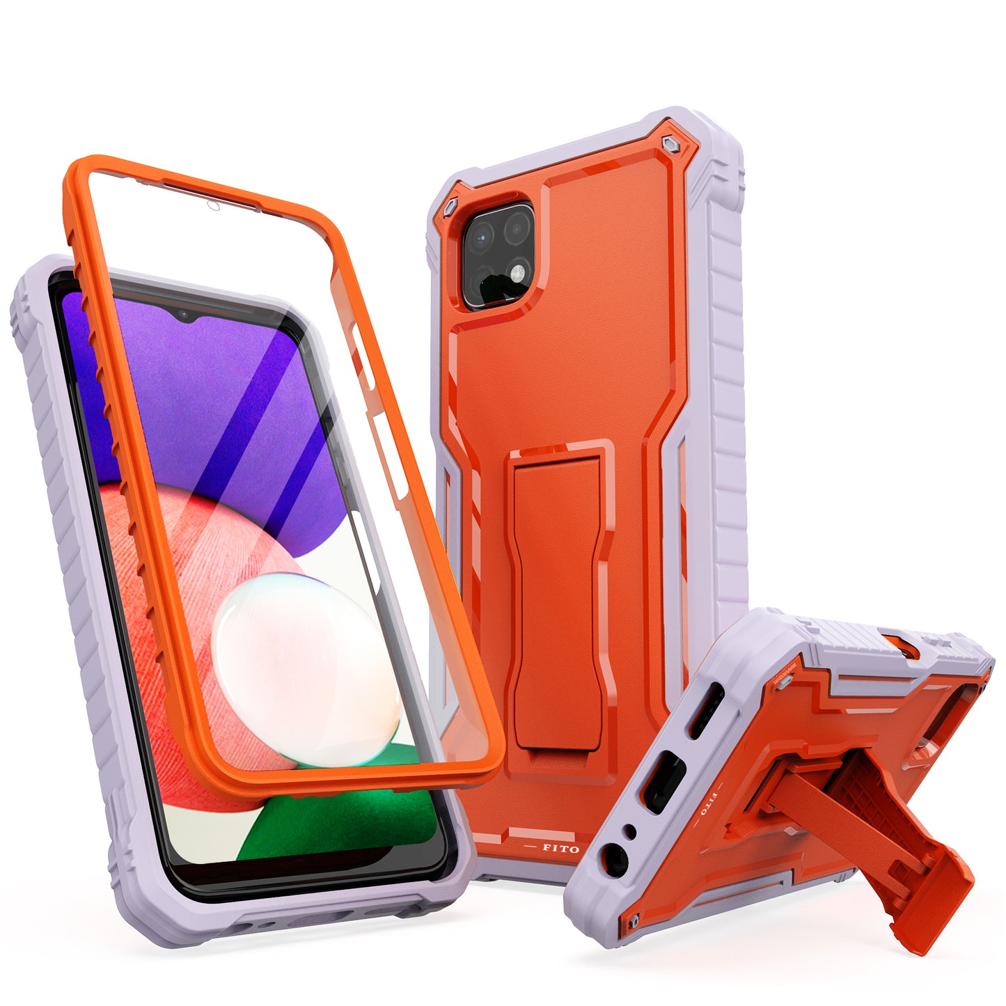 FITO Samsung Galaxy A22 5G Case, Dual Layer Shockproof Heavy Duty Case for Samsung A22 5G Phone with Screen Protector, Built-in Kickstand