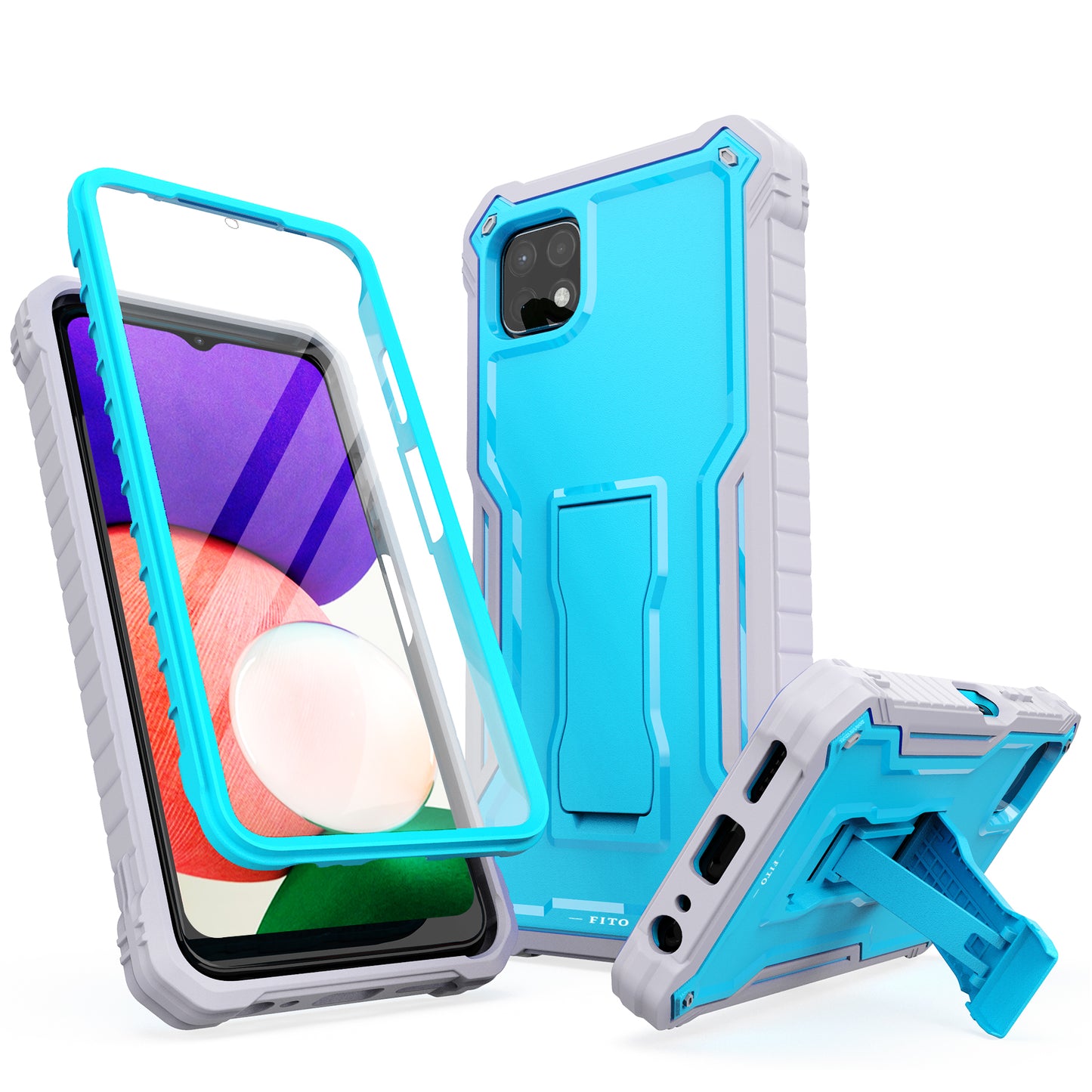 FITO Samsung Galaxy A22 5G Case, Dual Layer Shockproof Heavy Duty Case for Samsung A22 5G Phone with Screen Protector, Built-in Kickstand