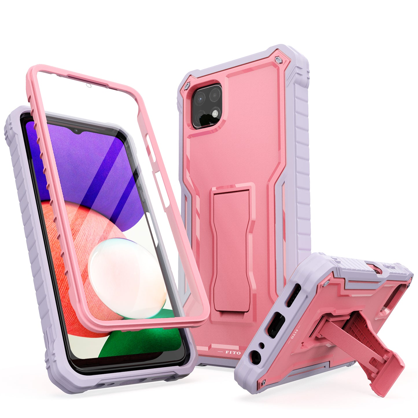 FITO Samsung Galaxy A22 5G Case, Dual Layer Shockproof Heavy Duty Case for Samsung A22 5G Phone with Screen Protector, Built-in Kickstand