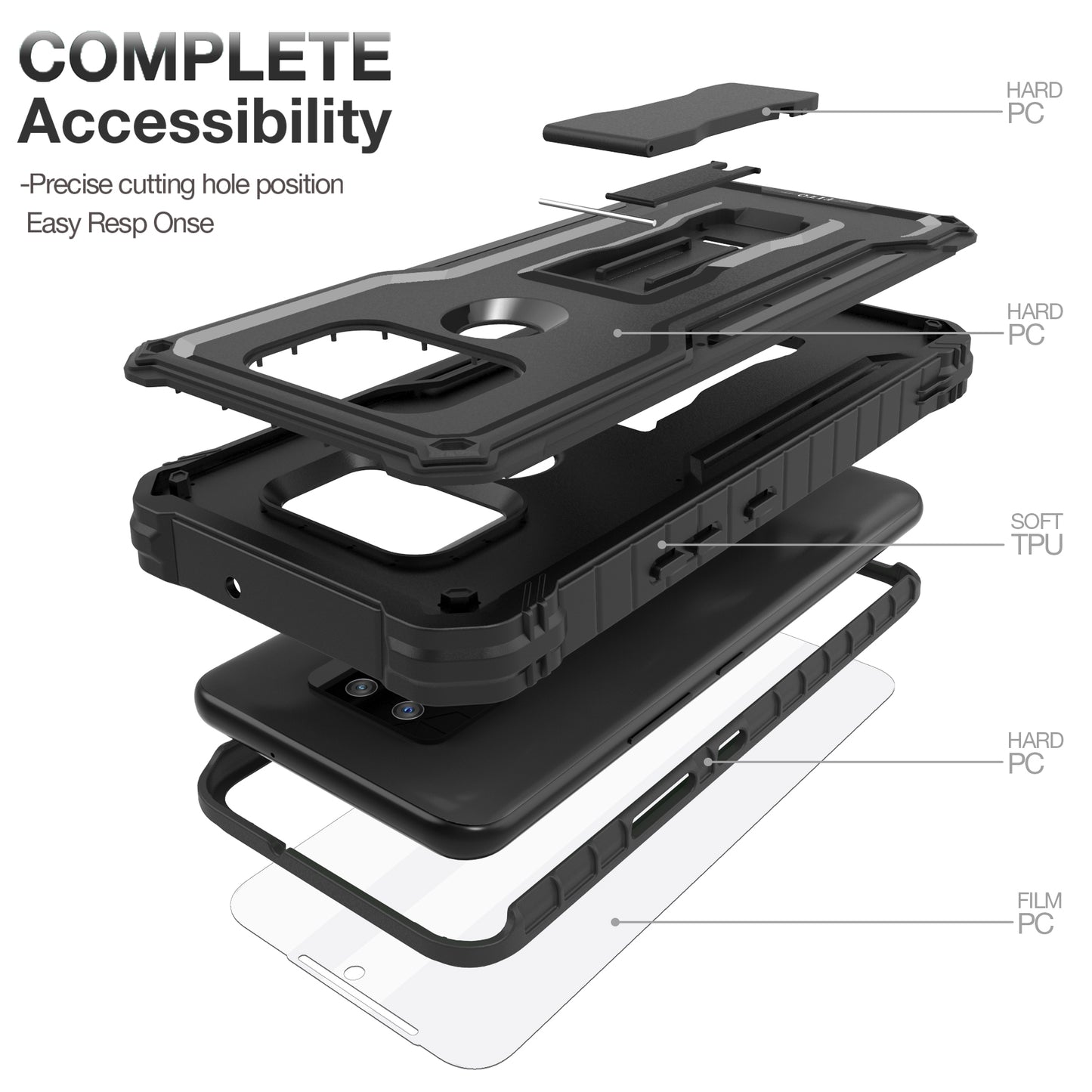 FITO AT&T Maestro Max Phone Case, Cricket Ovation 2 Phone Case, Dual Layer Shockproof Heavy Duty Case with Screen Protector, Built-in Kickstand