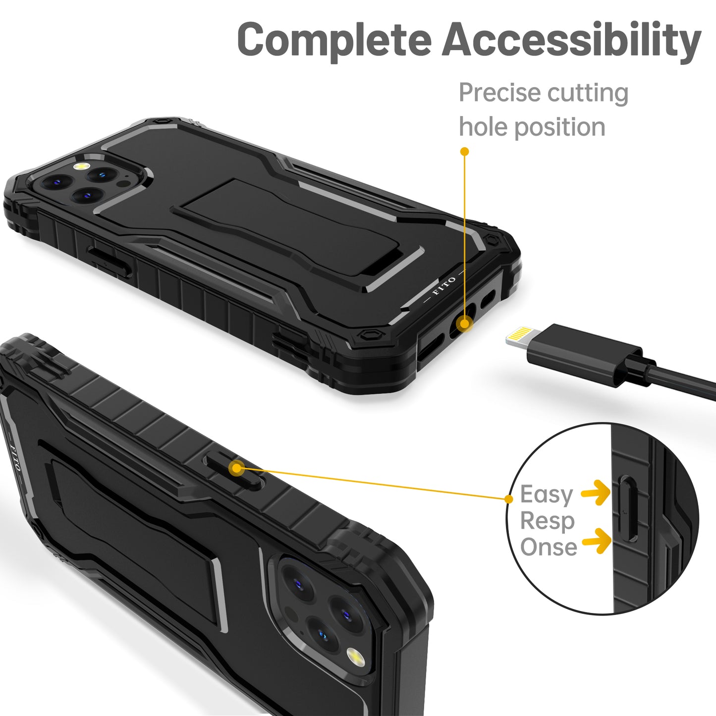FITO for Apple iPhone 13 Case, Dual Layer Shockproof Heavy Duty Case with Tempered Glass Screen Protector and Built in Kickstand