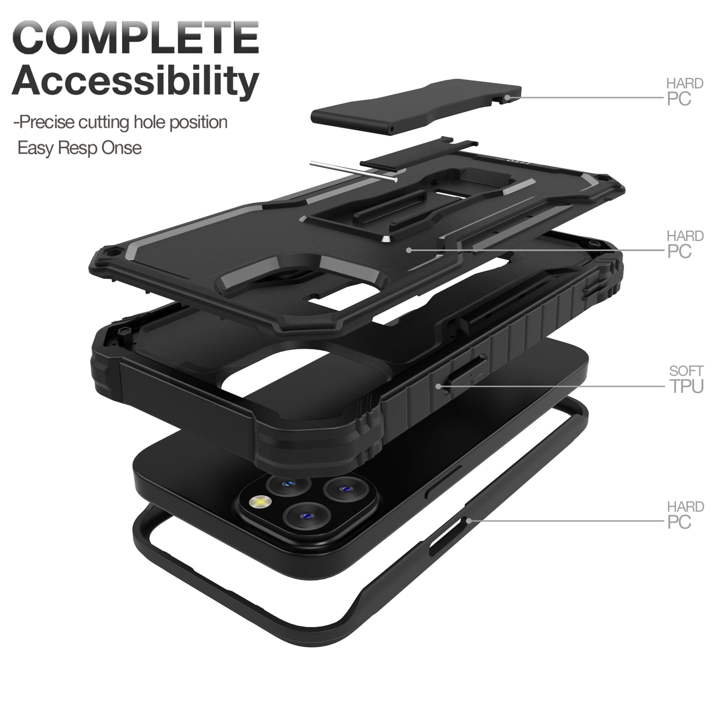 FITO for Apple iPhone 13 Case, Dual Layer Shockproof Heavy Duty Case with Tempered Glass Screen Protector and Built in Kickstand