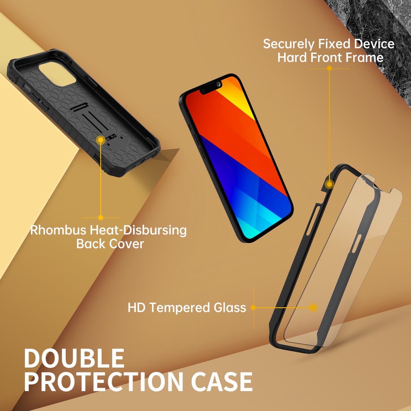 FITO for Apple iPhone 13 Pro Max Case, Dual Layer Shockproof Heavy Duty Case with Tempered Glass Screen Protector and Built in Kickstand