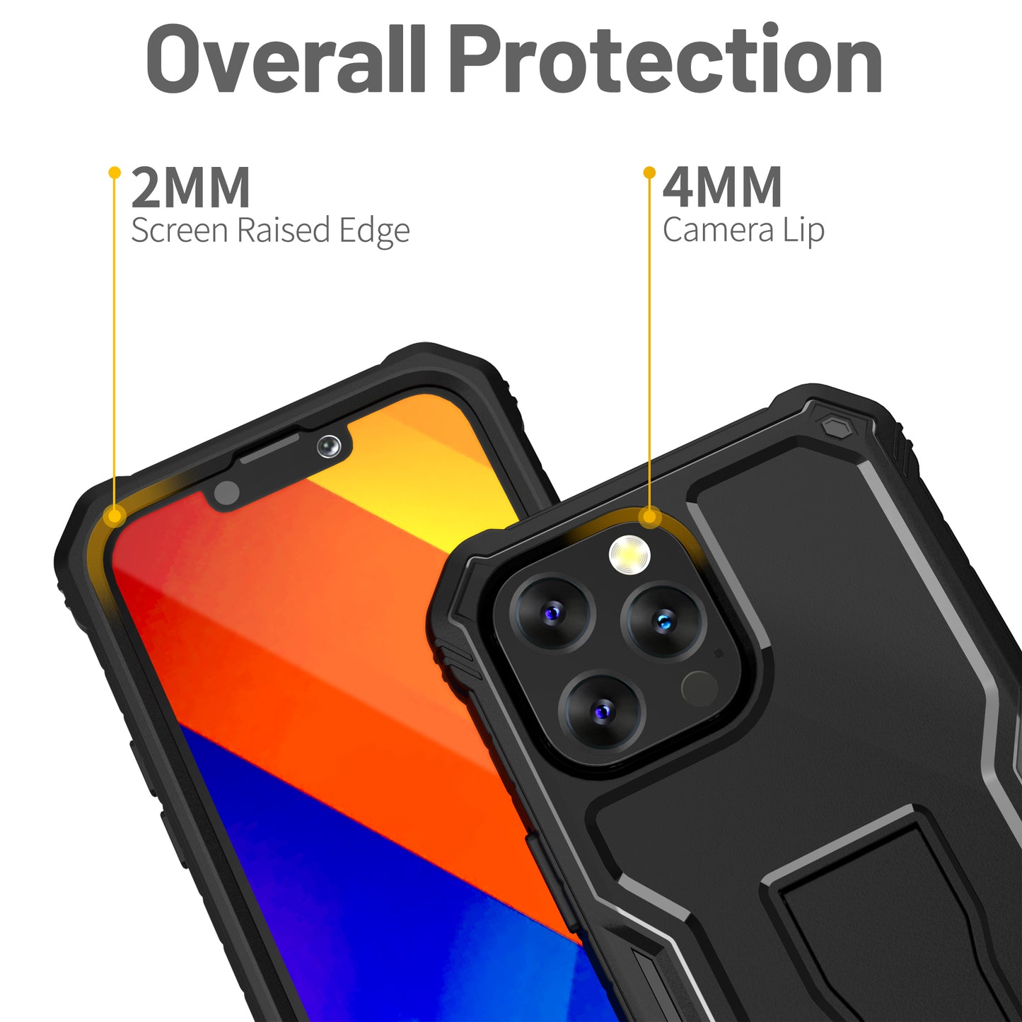 FITO for Apple iPhone 13 Pro Max Case, Dual Layer Shockproof Heavy Duty Case with Tempered Glass Screen Protector and Built in Kickstand