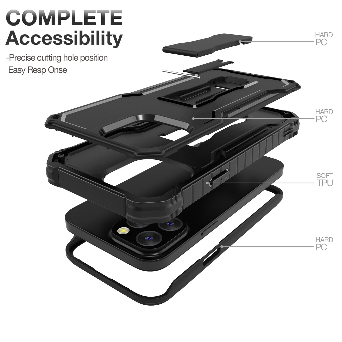 FITO for Apple iPhone 13 Pro Max Case, Dual Layer Shockproof Heavy Duty Case with Tempered Glass Screen Protector and Built in Kickstand