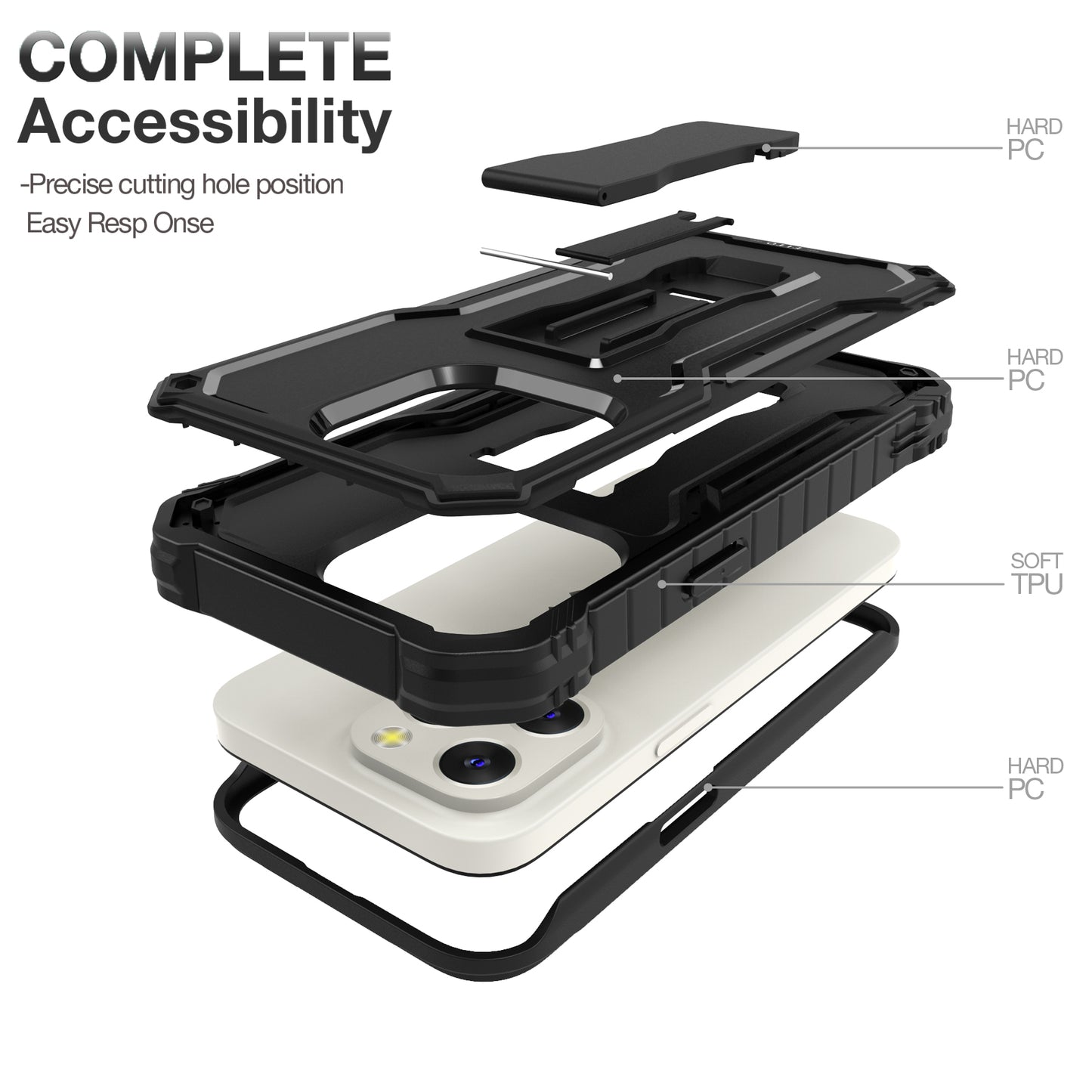 FITO for Apple iPhone 13 Pro Case, Dual Layer Shockproof Heavy Duty Case with Tempered Glass Screen Protector and Built in Kickstand